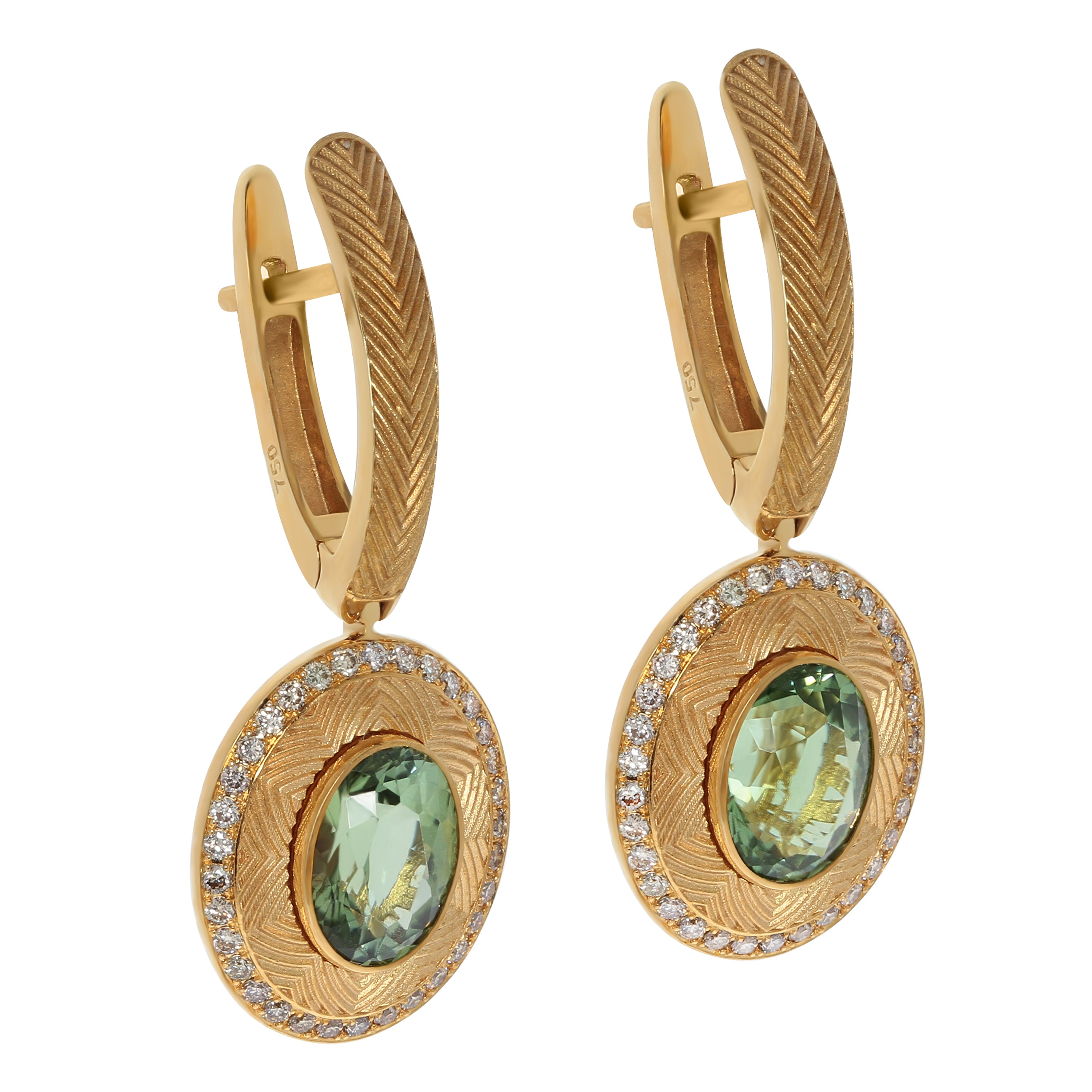 Tourmaline, Champagne Diamonds, 18K Yellow Gold Earrings, E 0084-6