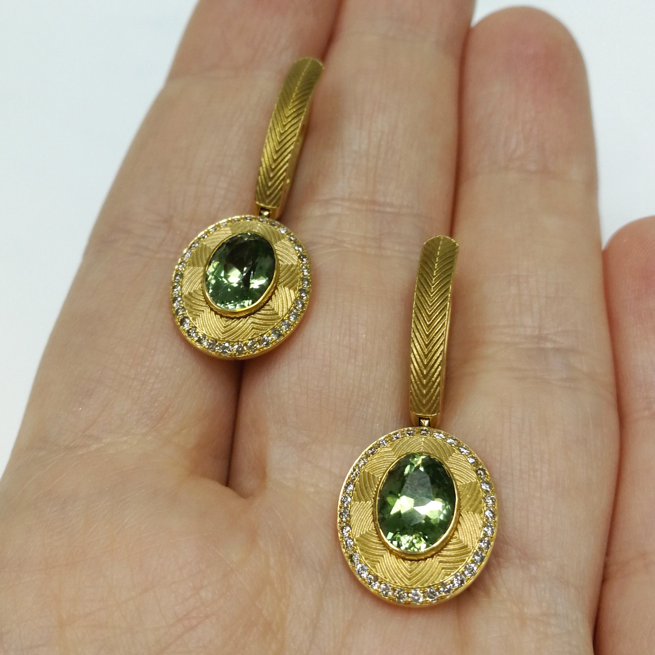 Tourmaline, Champagne Diamonds, 18K Yellow Gold Earrings, E 0084-6