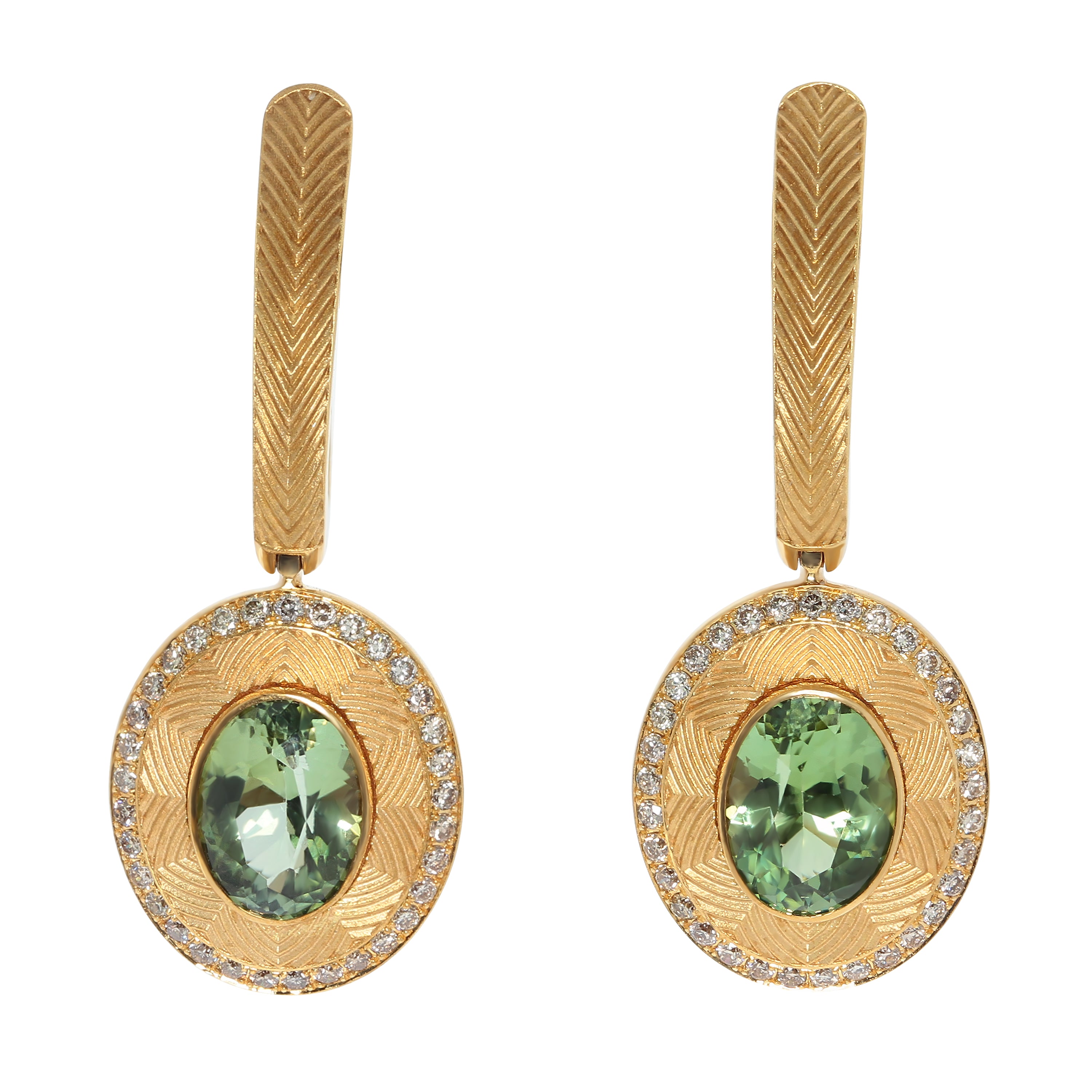 Tourmaline, Champagne Diamonds, 18K Yellow Gold Earrings, E 0084-6