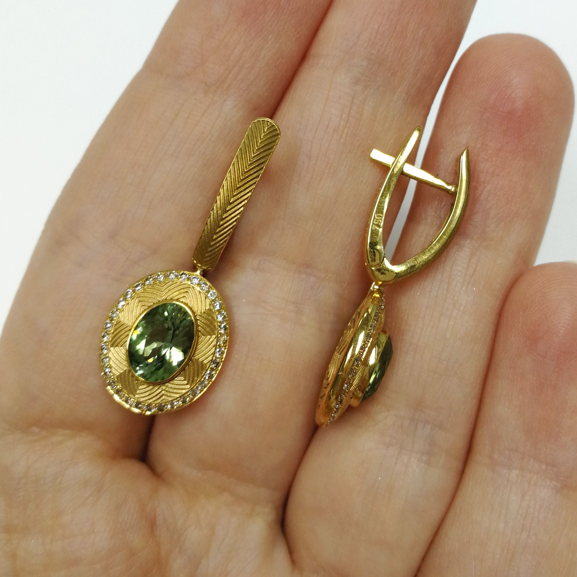 Tourmaline, Champagne Diamonds, 18K Yellow Gold Earrings, E 0084-6