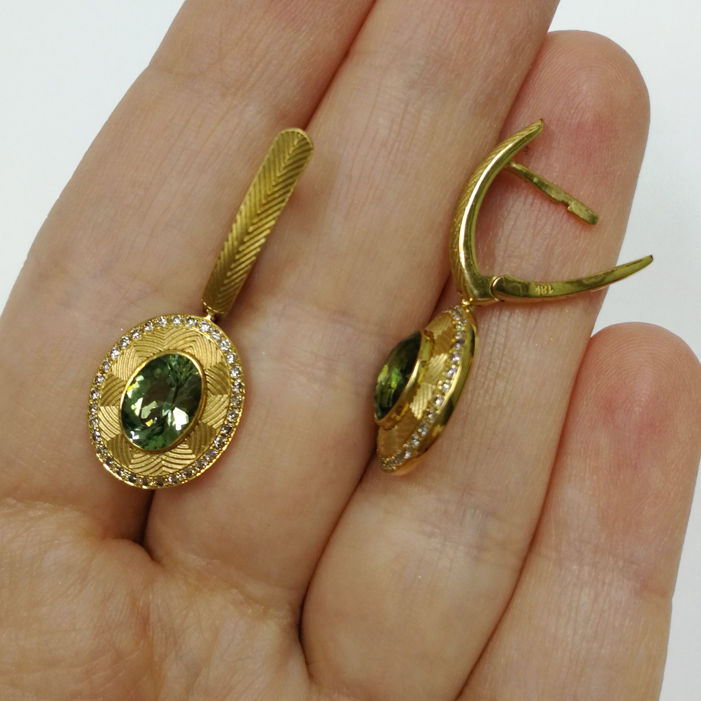 Tourmaline, Champagne Diamonds, 18K Yellow Gold Earrings, E 0084-6