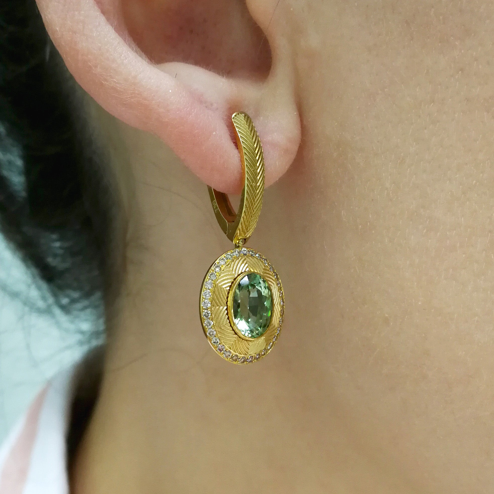 Tourmaline, Champagne Diamonds, 18K Yellow Gold Earrings, E 0084-6