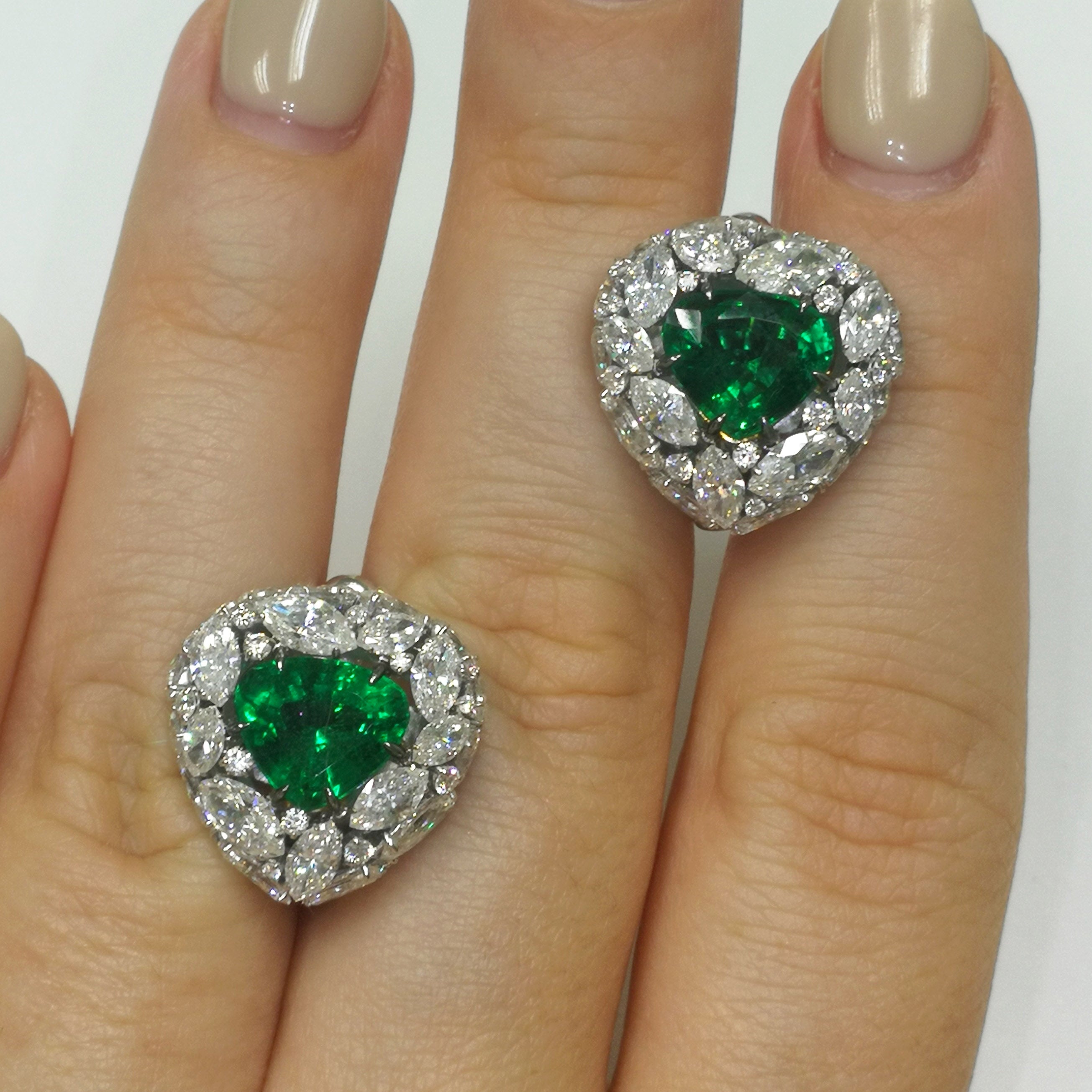 Emerald, Diamonds 18K White Gold Earrings, E 0114-0/1