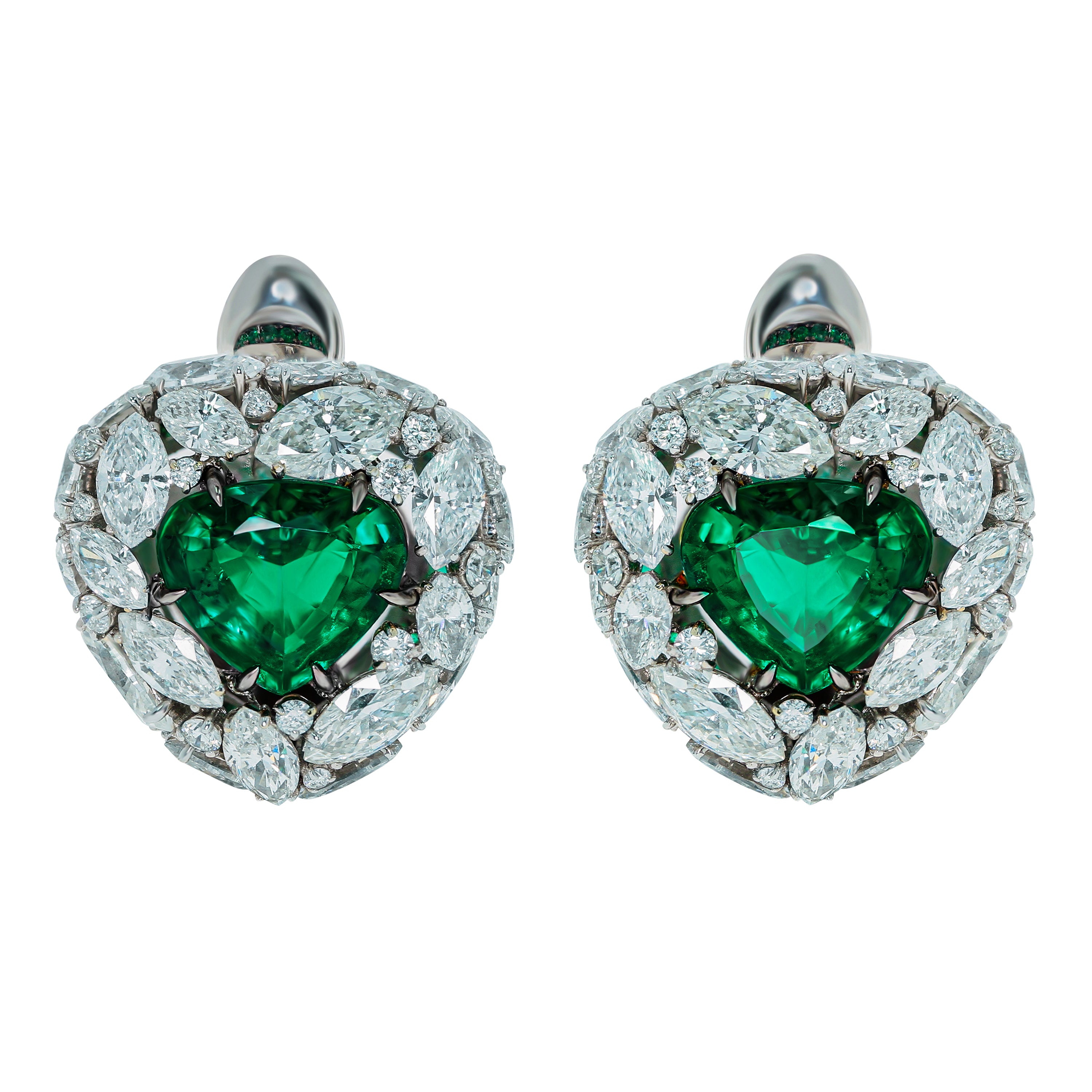 E 0114-0/1 18K White Gold, Emerald, Diamonds Earrings