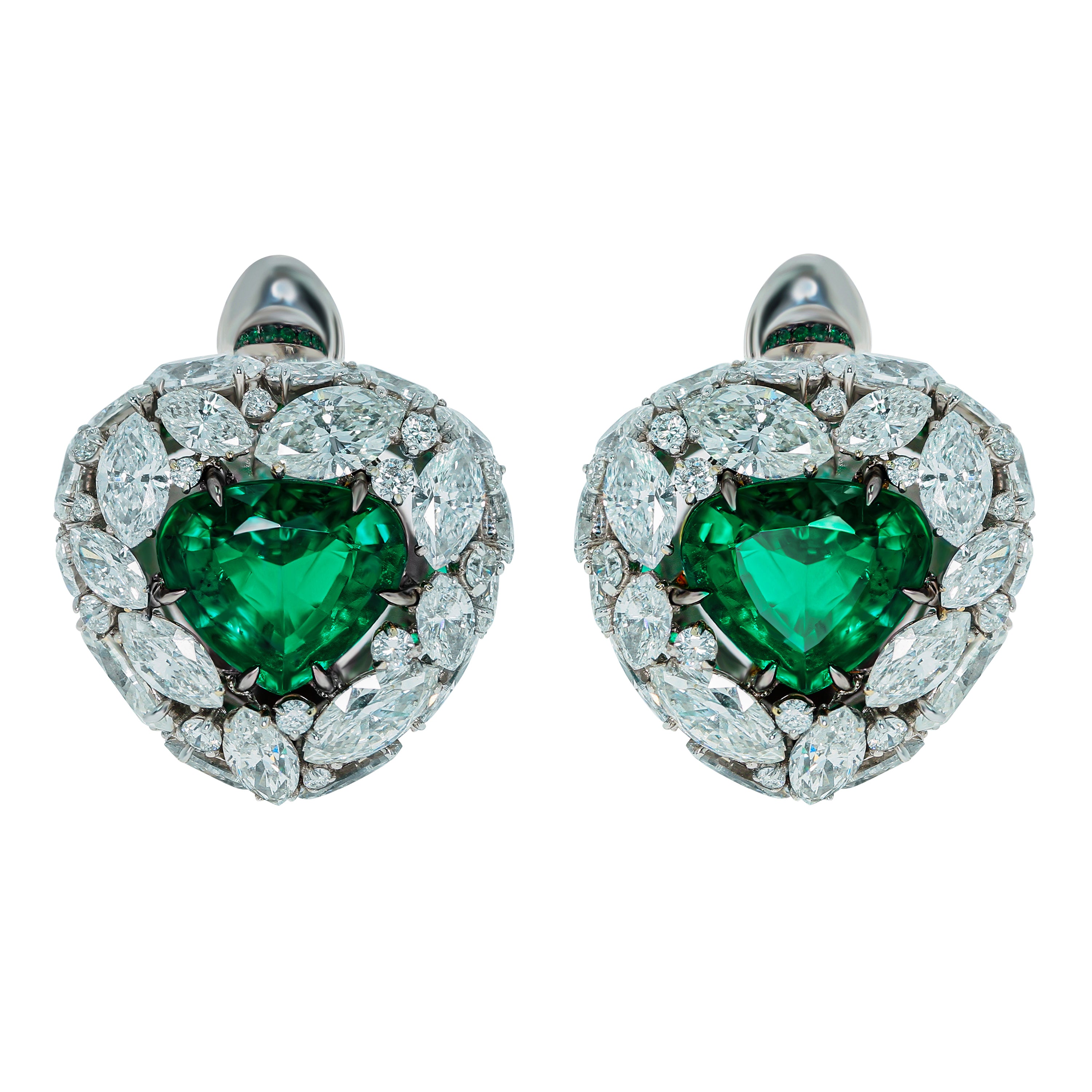 Emerald, Diamonds 18K White Gold Earrings, E 0114-0/1