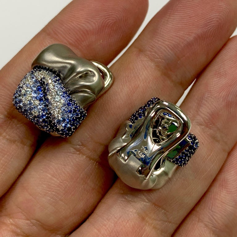 E 0132-0, 18K White Gold, Sapphires, Diamonds Ring