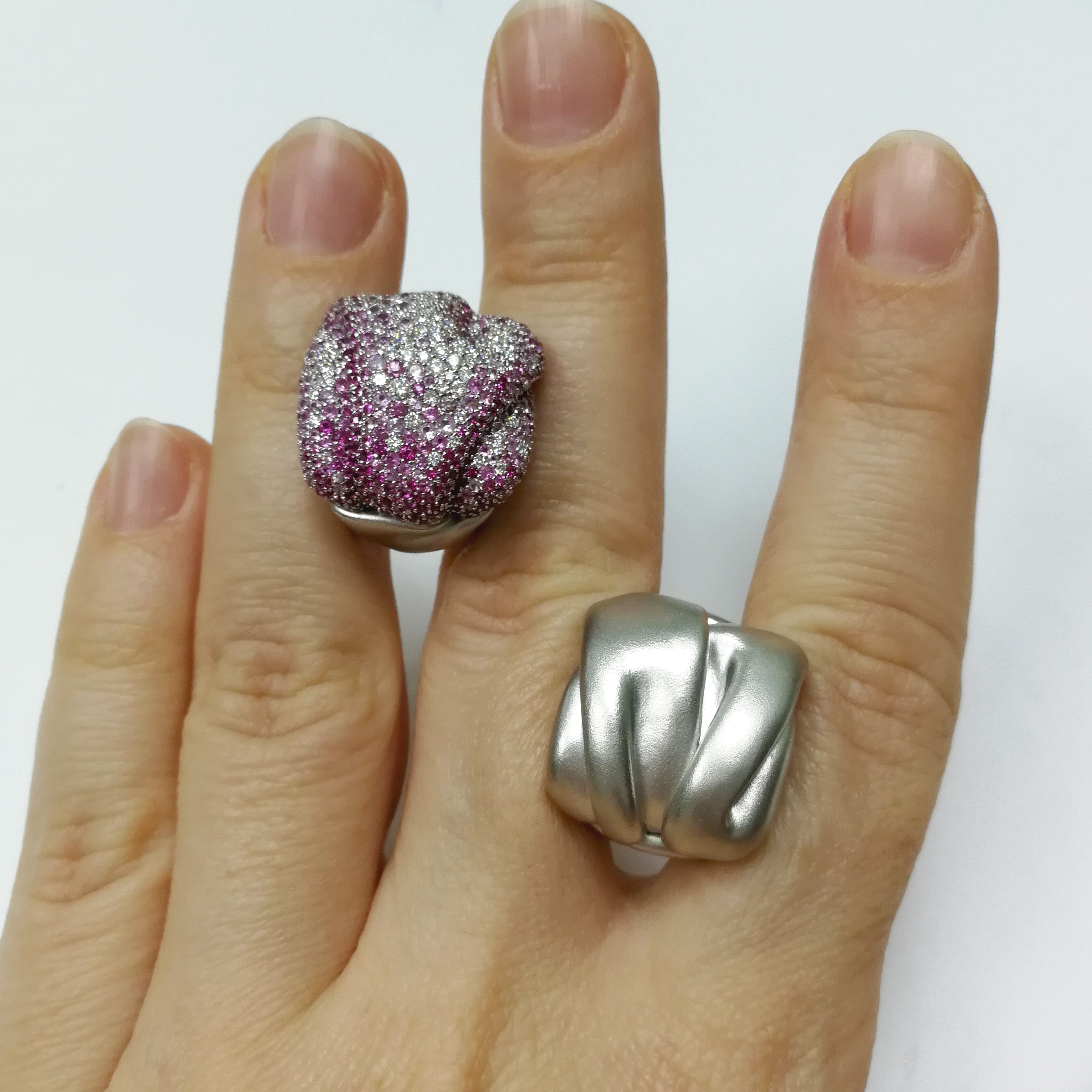 Pink Sapphires, Diamonds 18K White Gold Earrings, E 0132-1