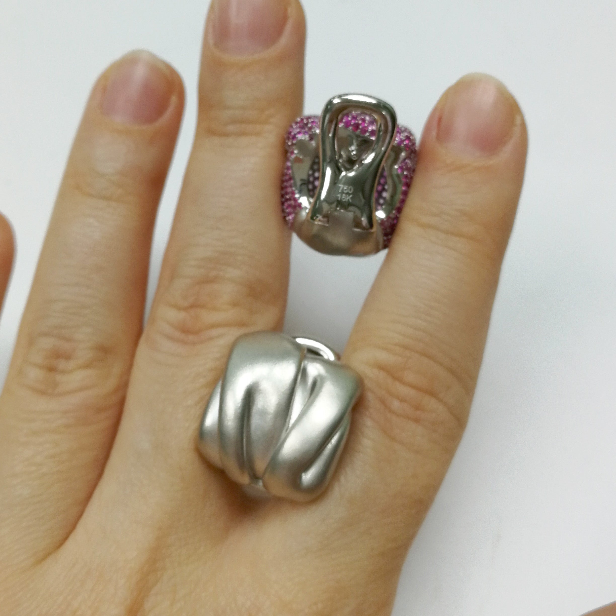 Pink Sapphires, Diamonds 18K White Gold Earrings, E 0132-1