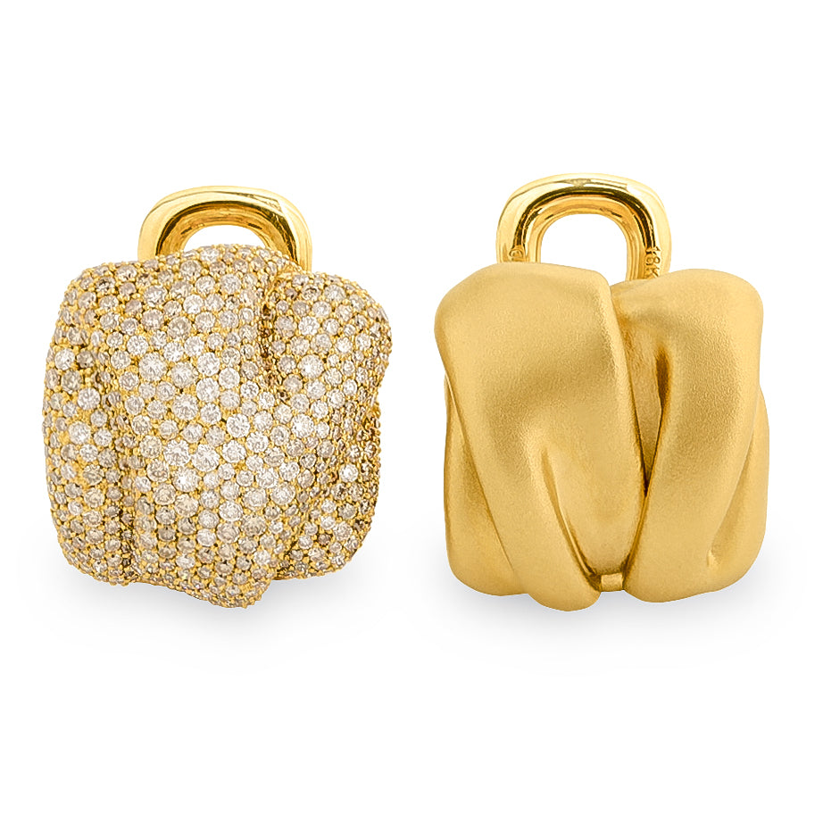 White and Champagne Diamonds 18K Yellow Gold Earrings, E 0132-1