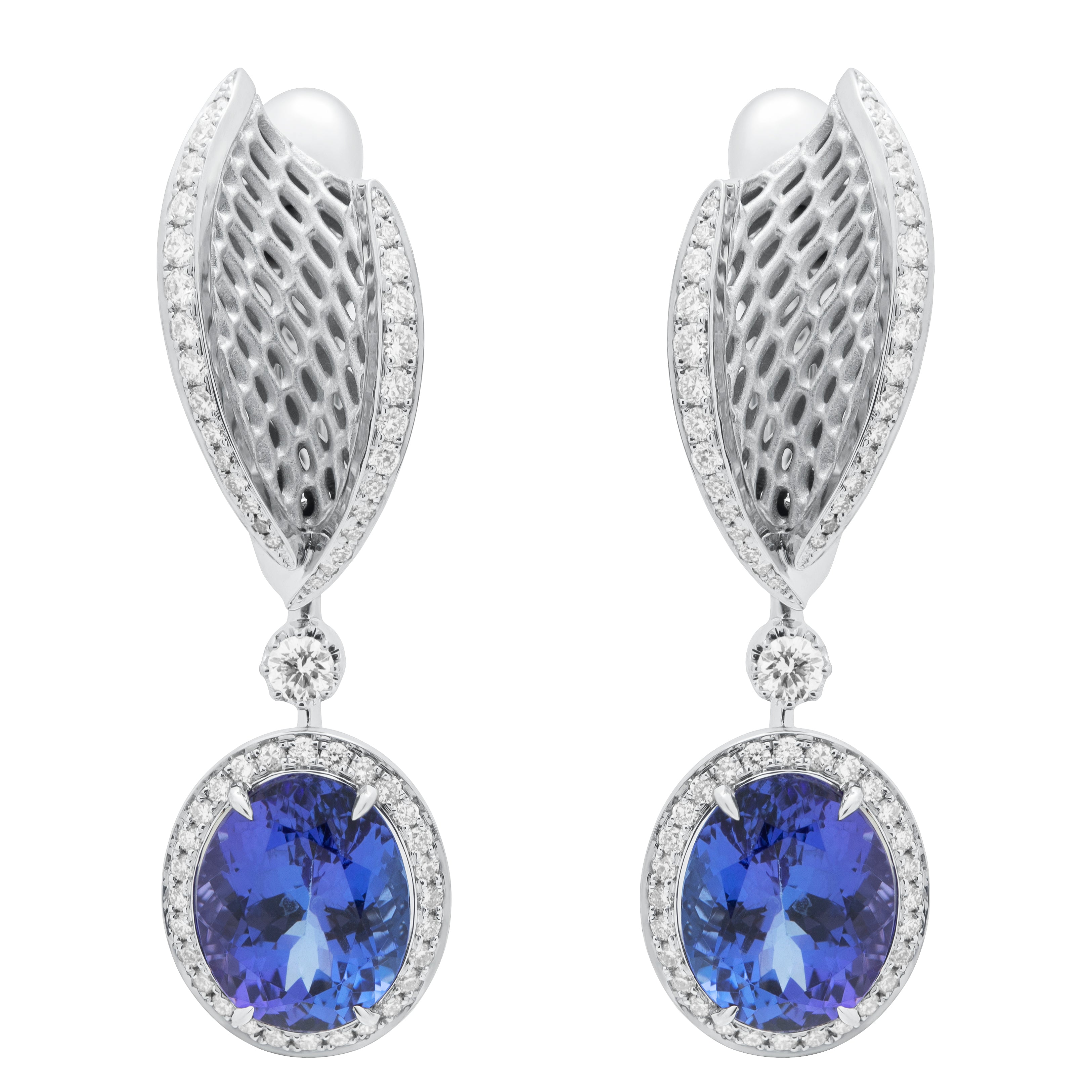 Tanzanite, Diamonds 18K White Gold Earrings, E 0144-22