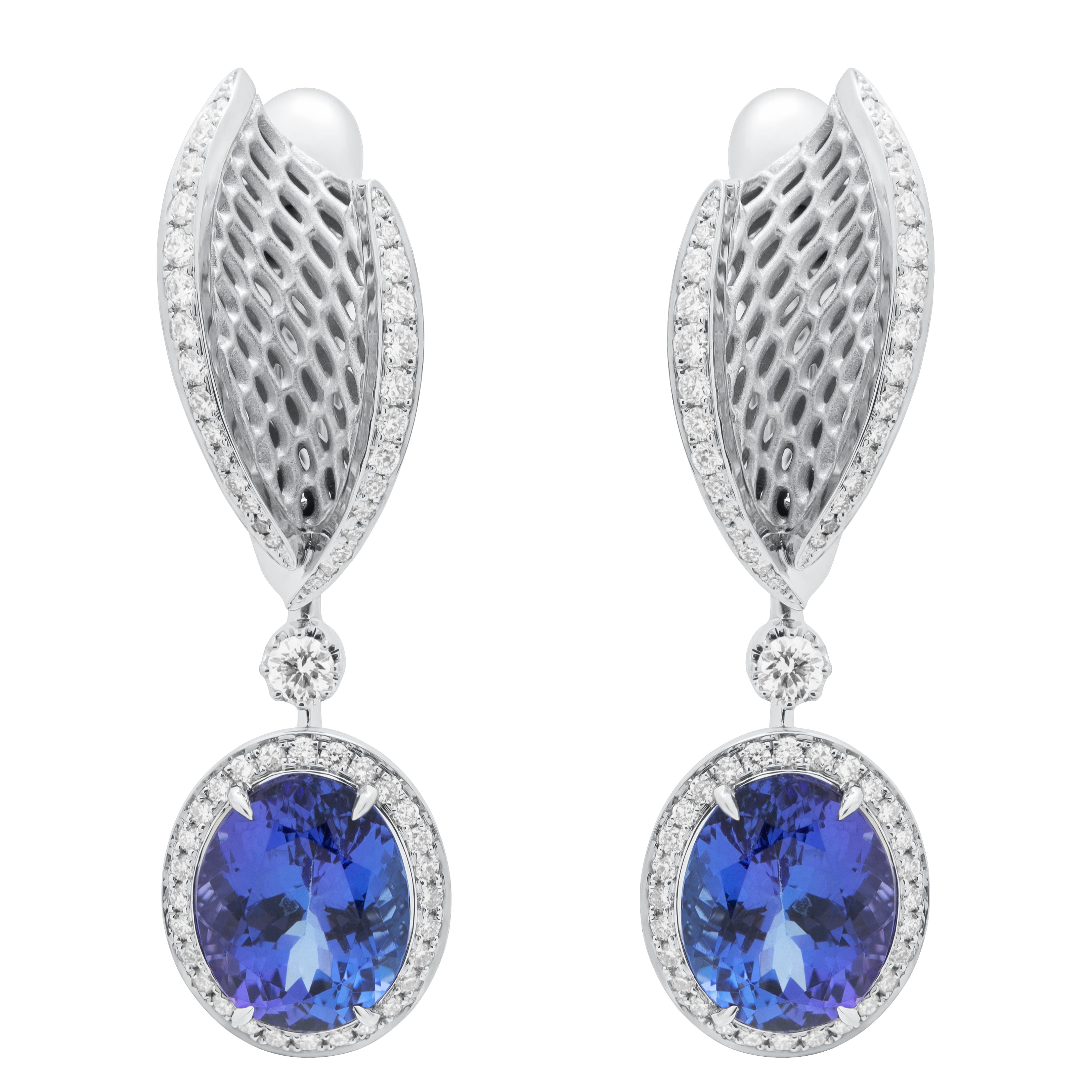 E 0144-22, 18K White Gold, Tanzanite, Diamonds Earrings