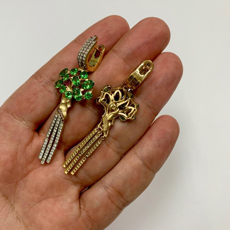Tsavorite, Ruby, Diamonds 18K Yellow Gold Earrings, E 0145-0