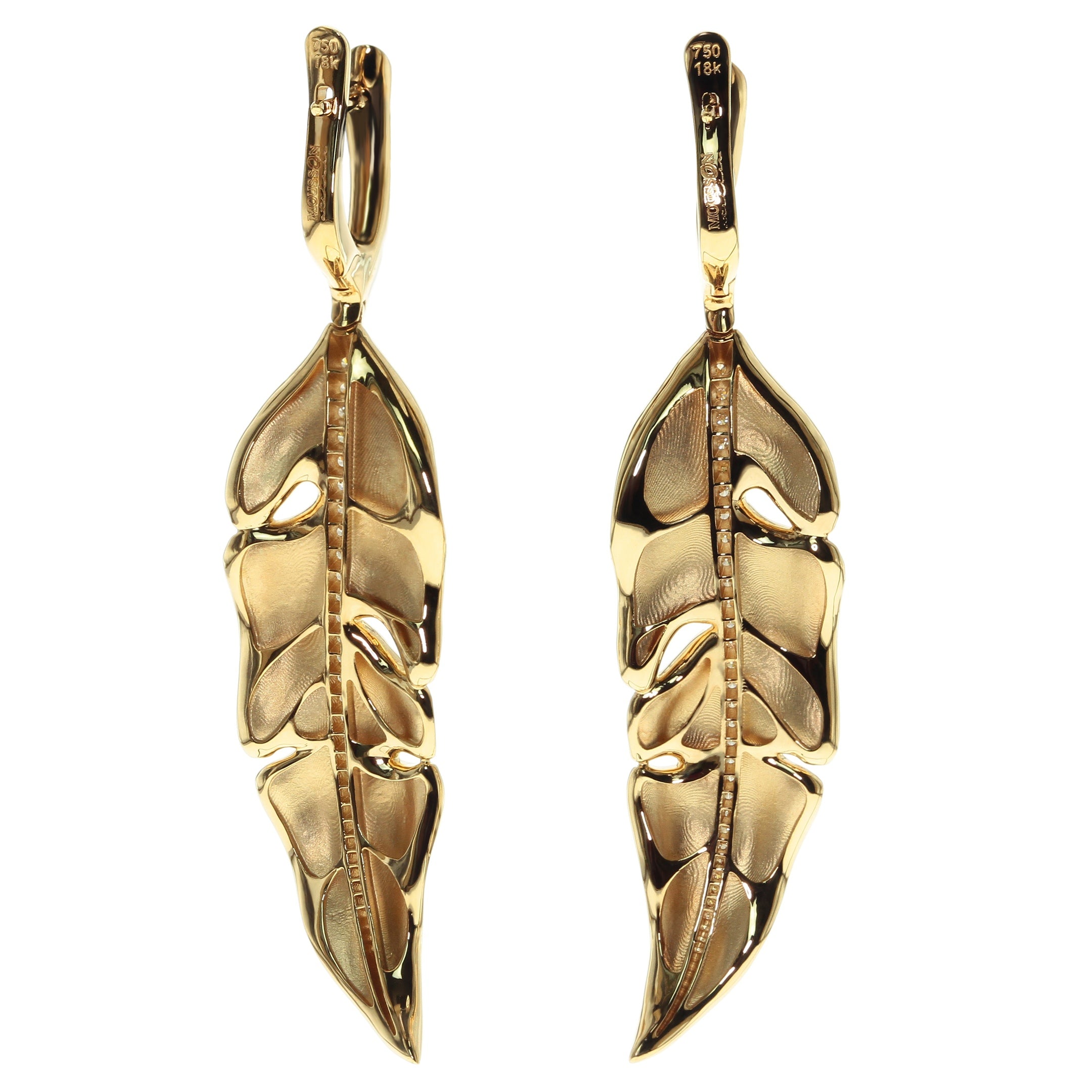 Champagne Diamonds, 18K Yellow Gold Leaf Earrings, E 0164-0