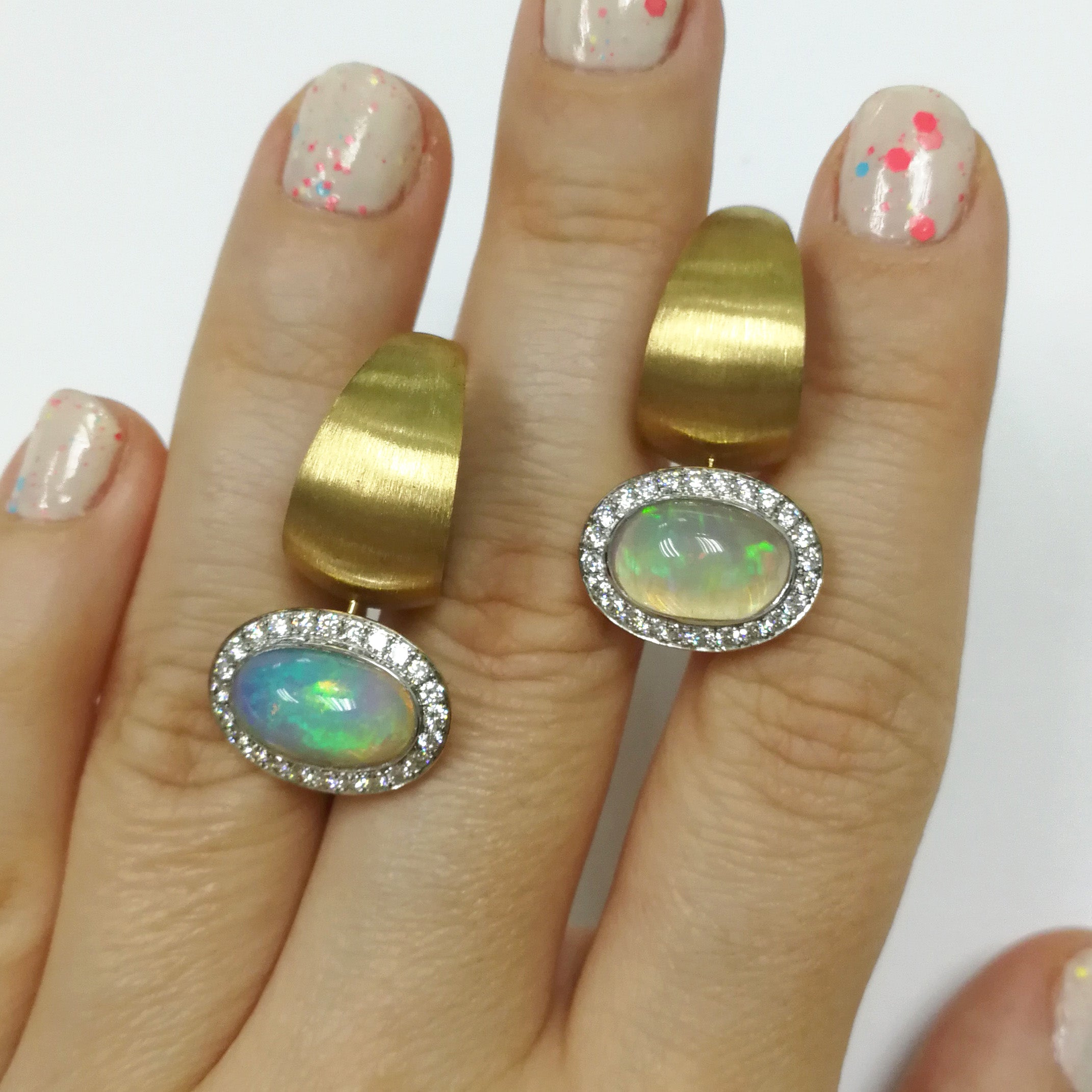 Enamel, Opal, Diamonds 18K Yellow Gold Earrings, E 0178-61