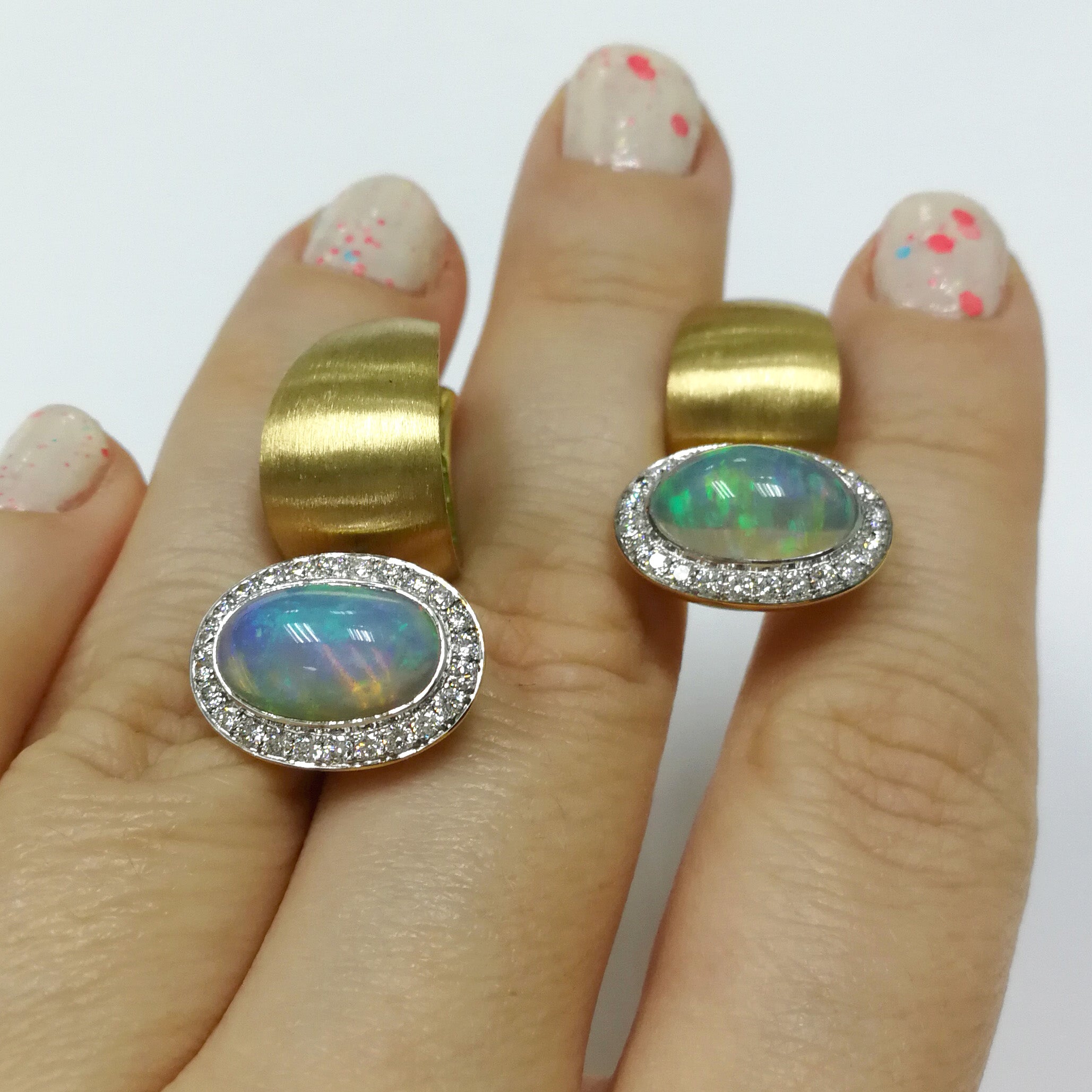 Enamel, Opal, Diamonds 18K Yellow Gold Earrings, E 0178-61
