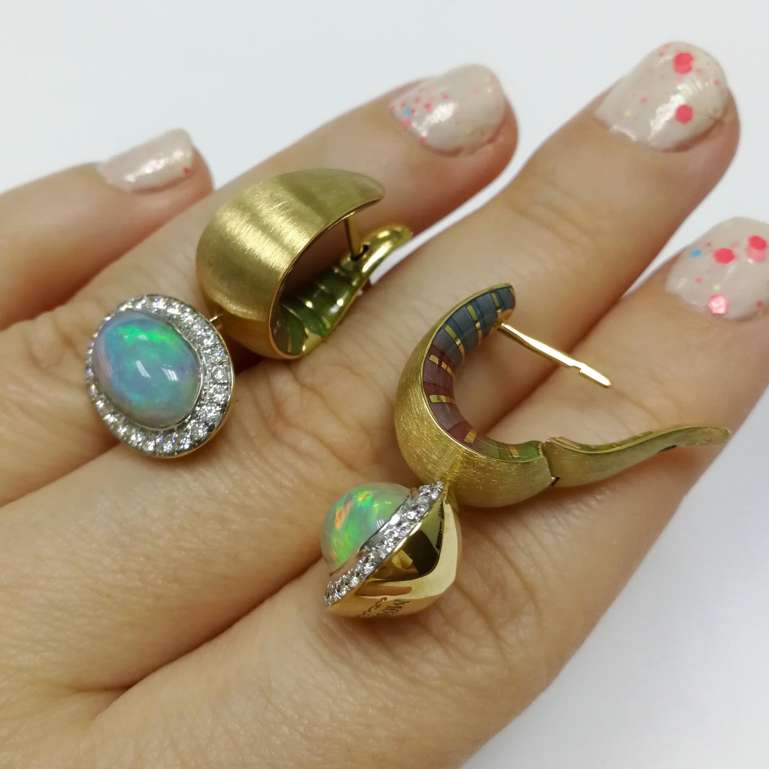Enamel, Opal, Diamonds 18K Yellow Gold Earrings, E 0178-61
