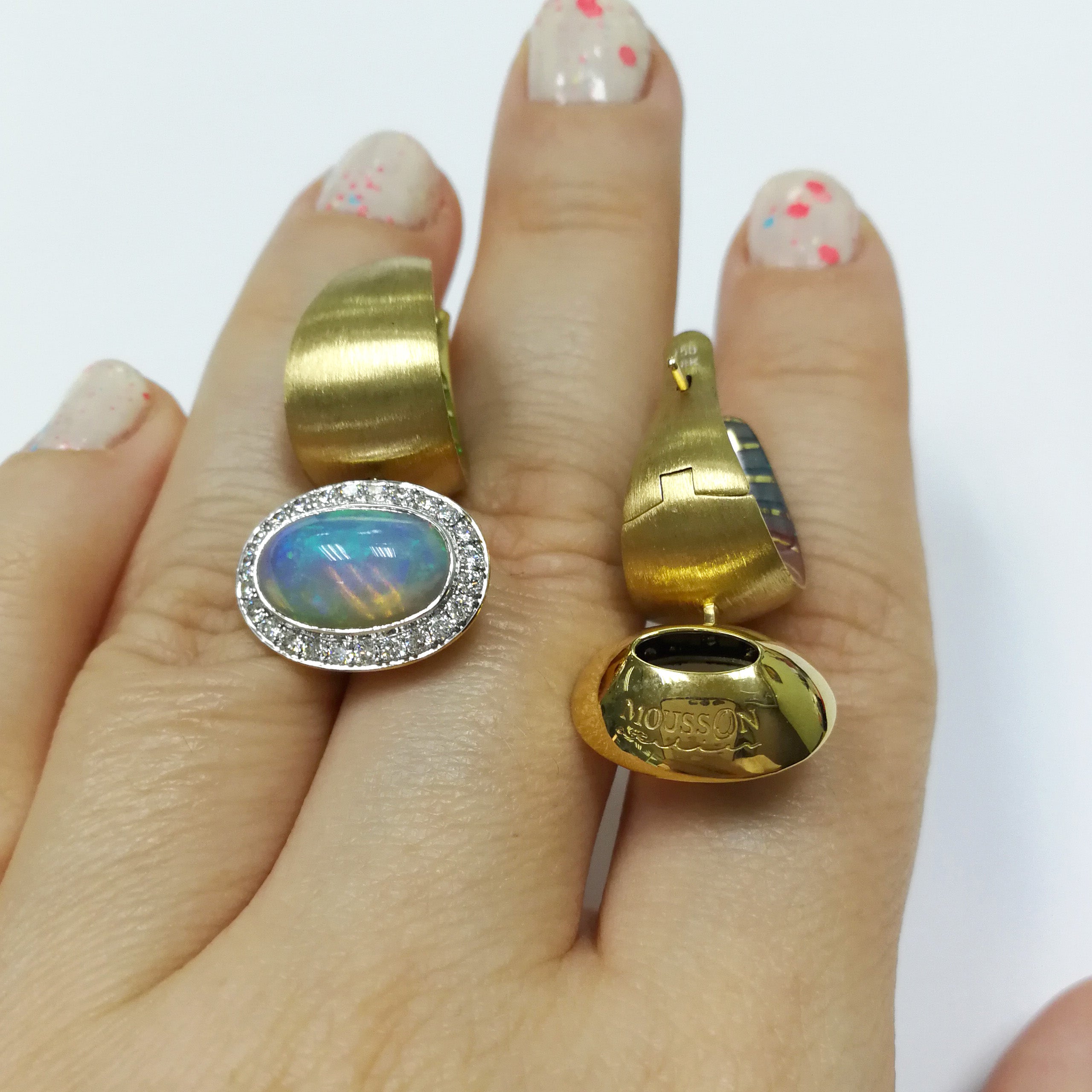 Enamel, Opal, Diamonds 18K Yellow Gold Earrings, E 0178-61