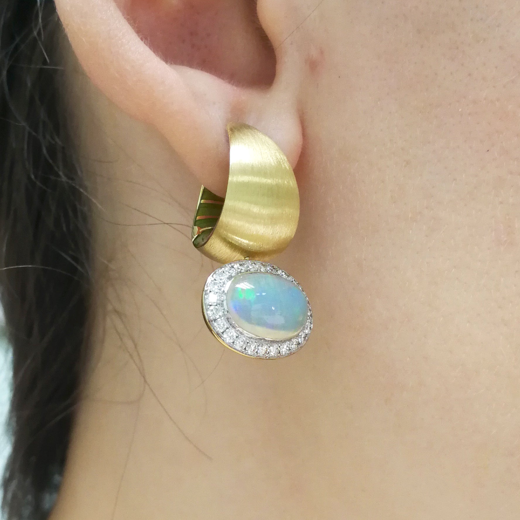 Enamel, Opal, Diamonds 18K Yellow Gold Earrings, E 0178-61
