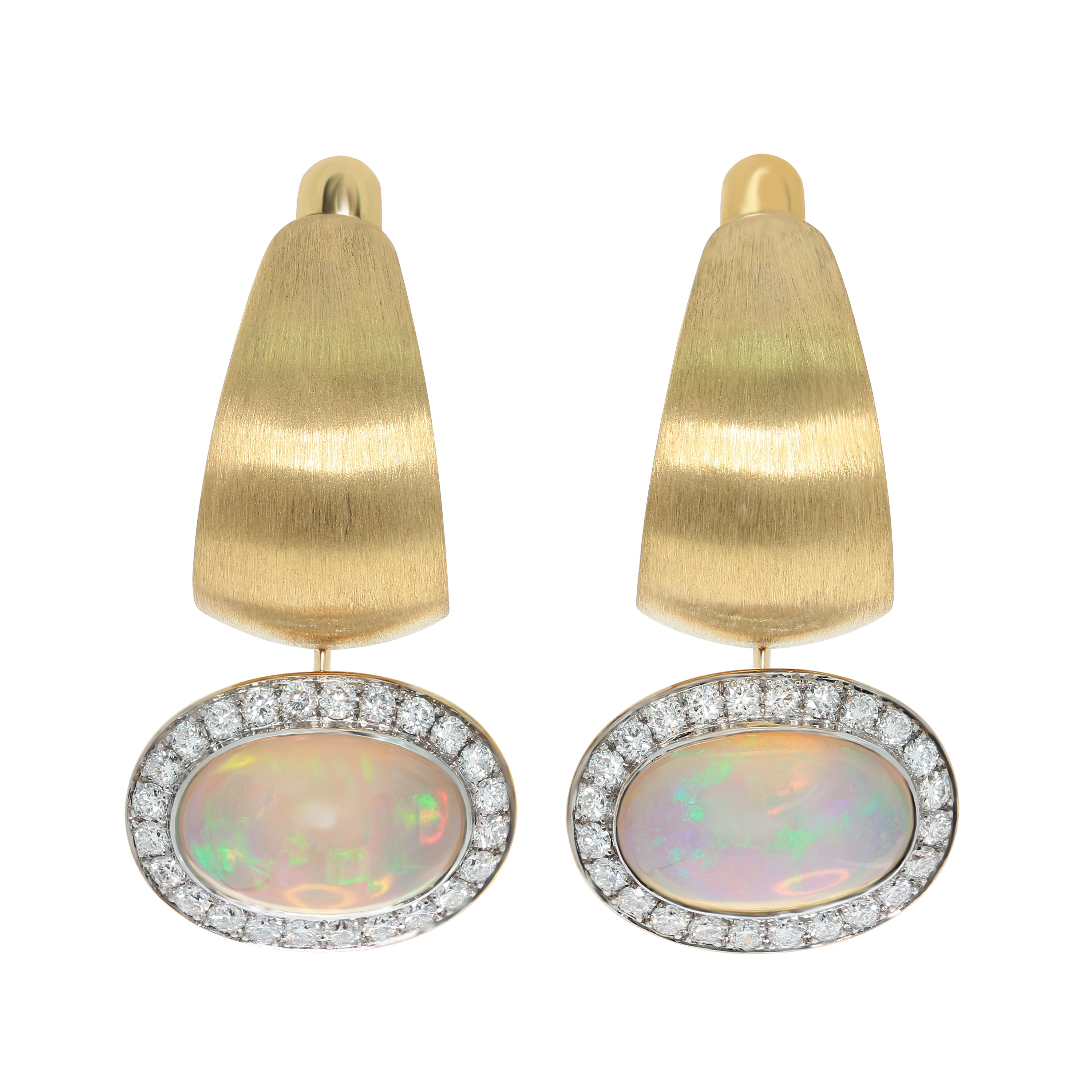 E 0178-61, 18K Yellow Gold, Enamel, Opal, Diamonds Earrings