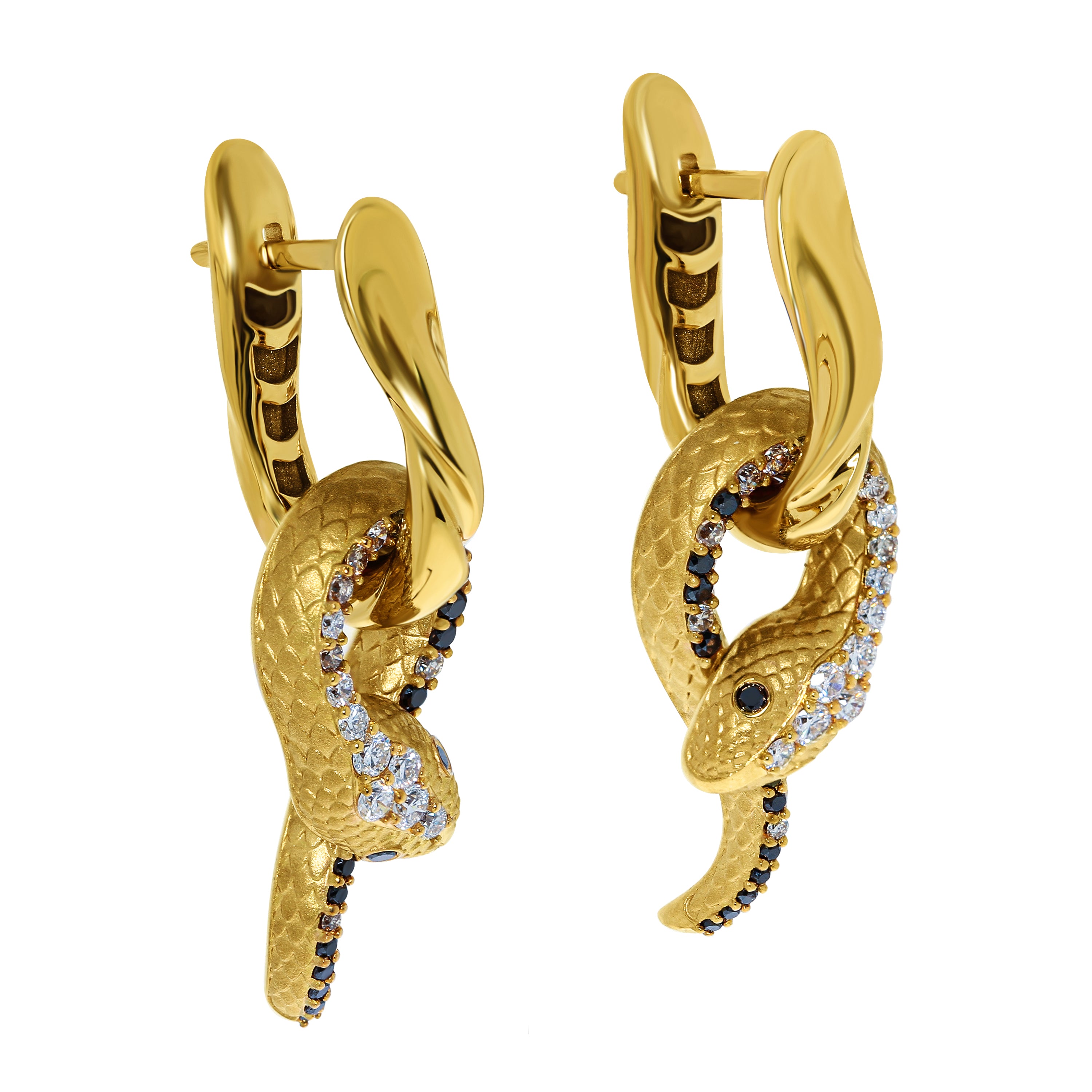 Diamonds 18K Yellow Gold Snake Earrings, E 0188-0