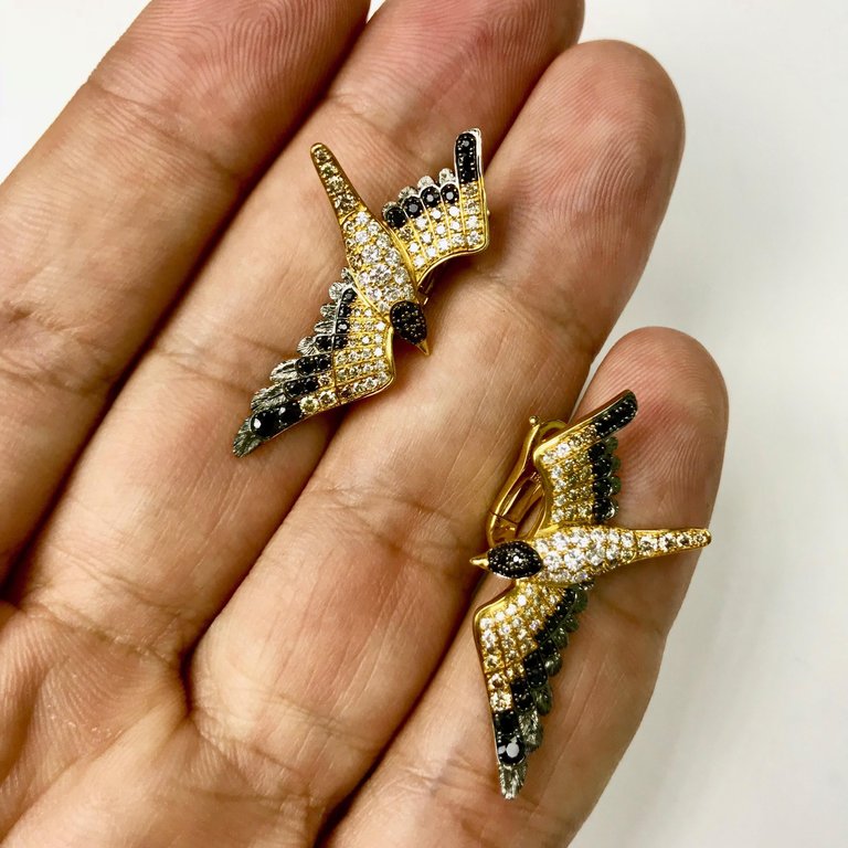 Champagne, White and Black Diamonds 18K Yellow Gold,  Earrings, E 0294-0