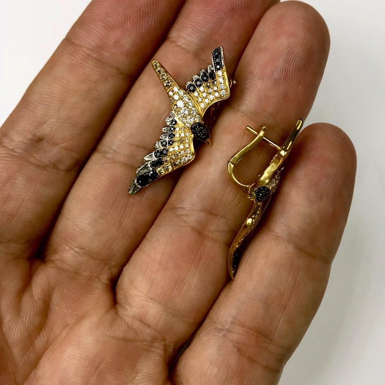 Champagne, White and Black Diamonds 18K Yellow Gold,  Earrings, E 0294-0