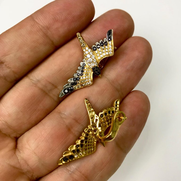 Champagne, White and Black Diamonds 18K Yellow Gold,  Earrings, E 0294-0