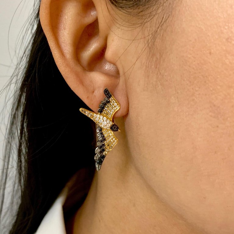 Champagne, White and Black Diamonds 18K Yellow Gold,  Earrings, E 0294-0