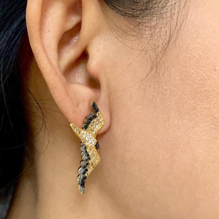 Champagne, White and Black Diamonds 18K Yellow Gold,  Earrings, E 0294-0