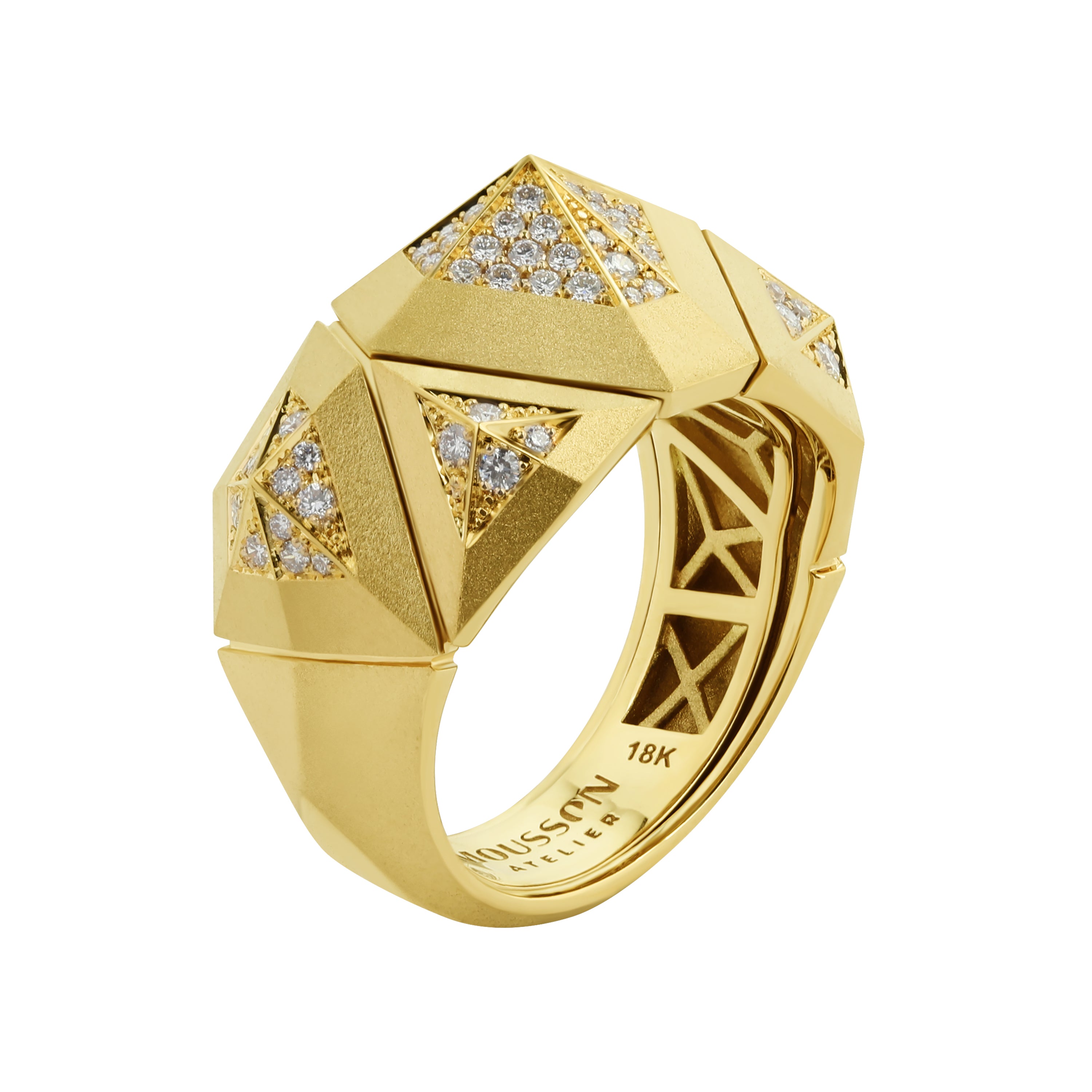 R 0191-3, 18K Yellow Matte Gold, Diamonds Ring