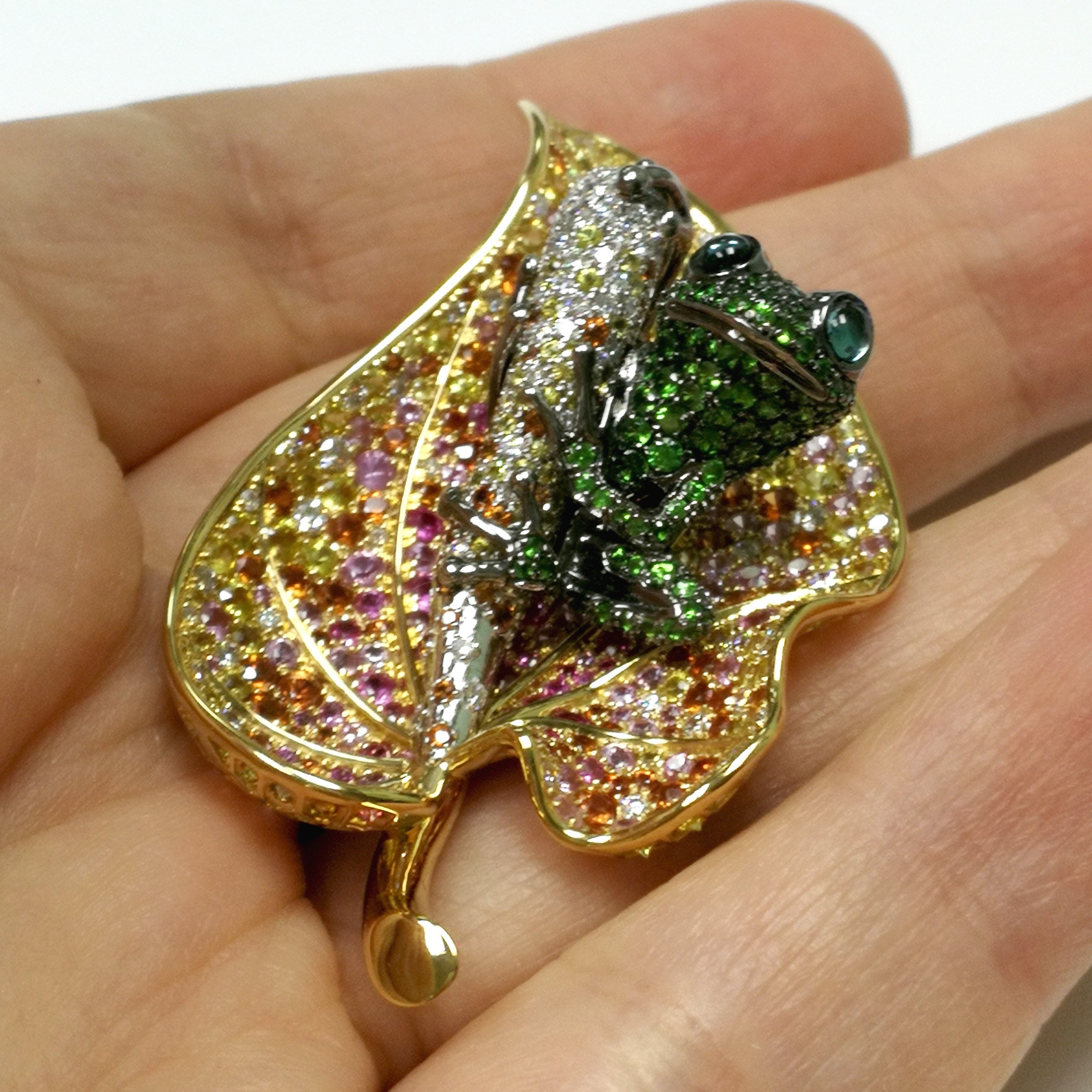 Brs 0179-0, 18K Yellow and White Gold, Multi-Color Sapphires, Diamonds Frog Brooch