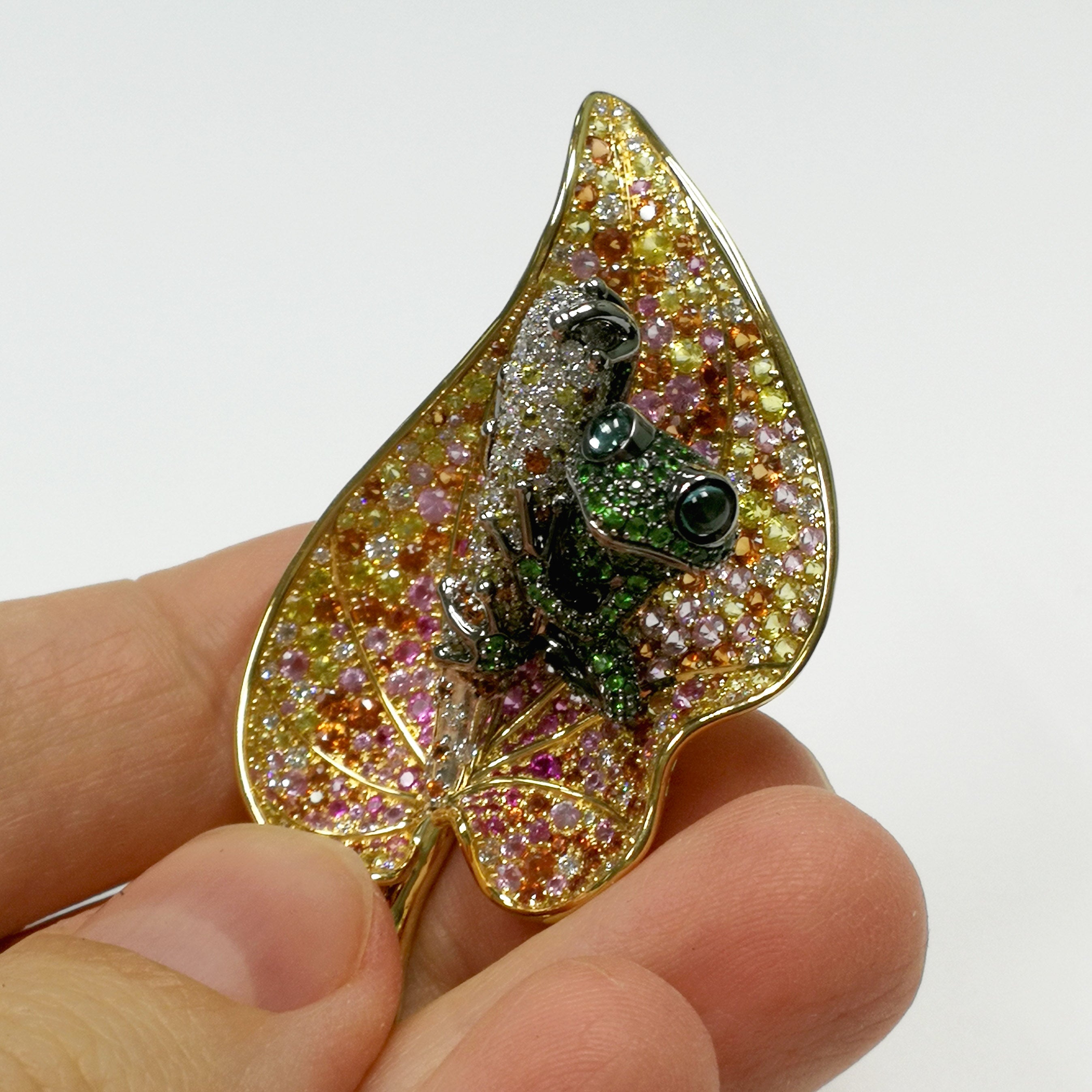 Brs 0179-0, 18K Yellow and White Gold, Multi-Color Sapphires, Diamonds Frog Brooch