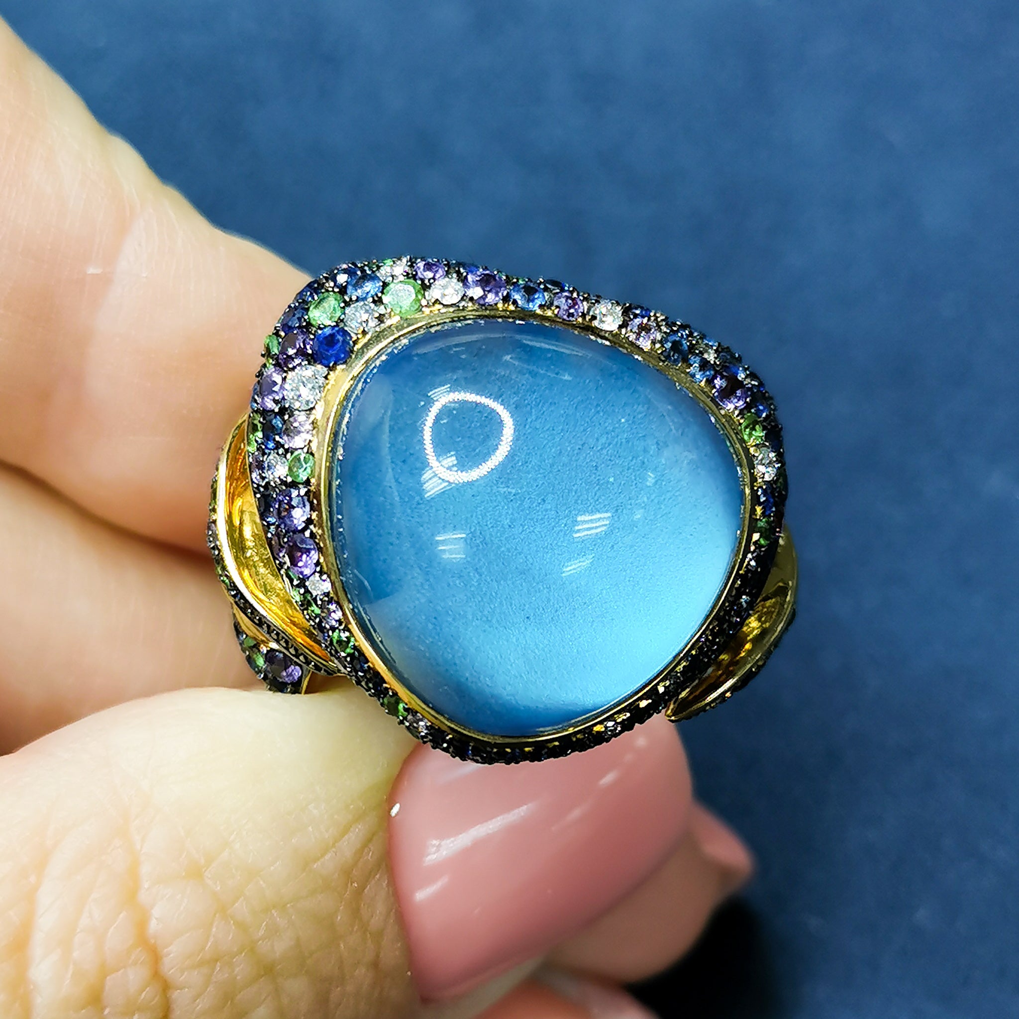 Topaz, Sapphires, Diamonds 18K Yellow Gold Ring, R 0007-1