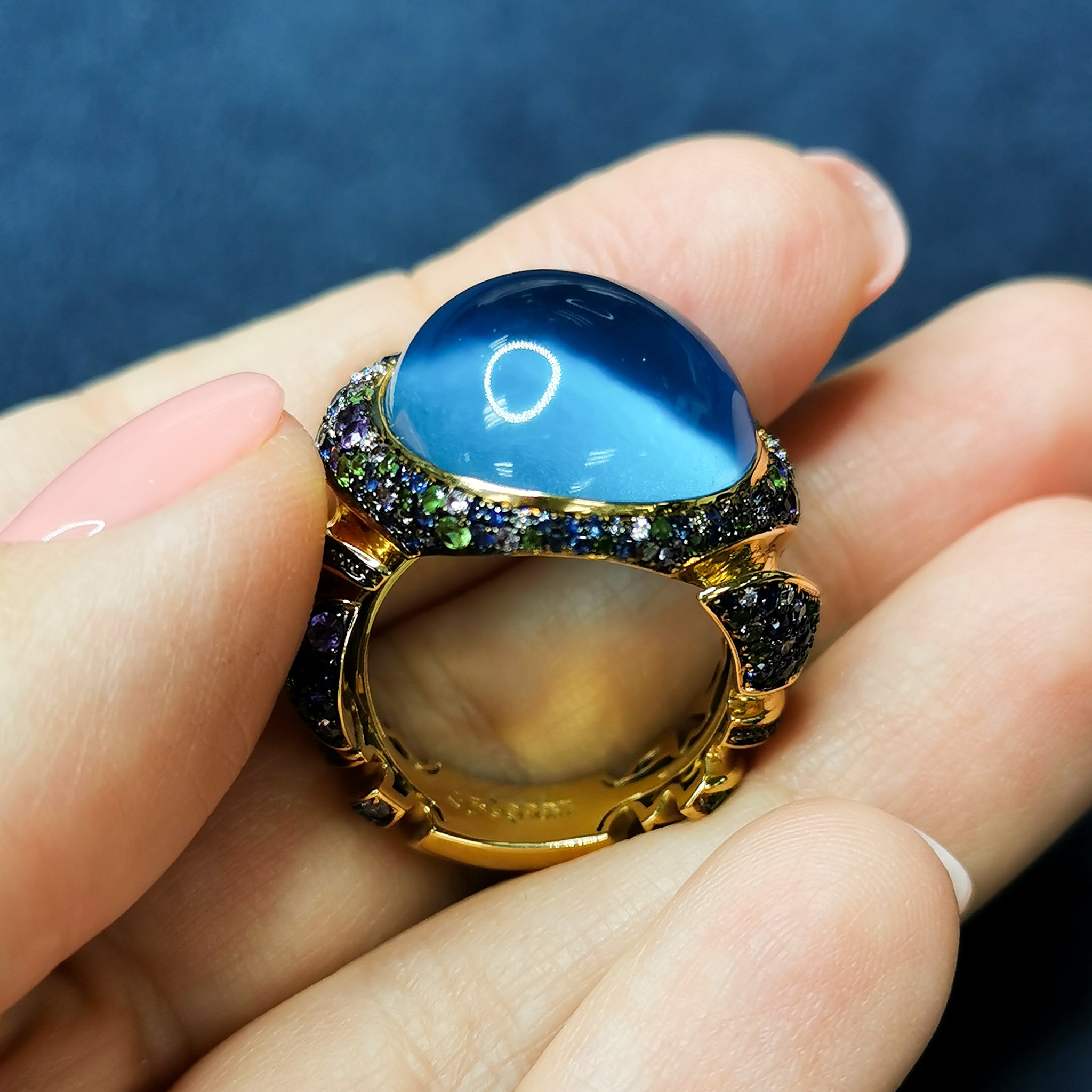 Topaz, Sapphires, Diamonds 18K Yellow Gold Ring, R 0007-1
