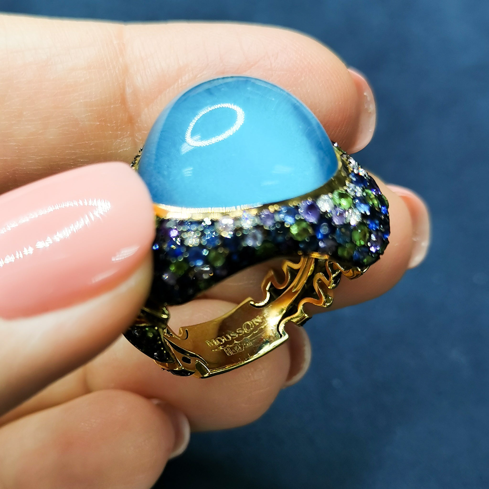 Topaz, Sapphires, Diamonds 18K Yellow Gold Ring, R 0007-1