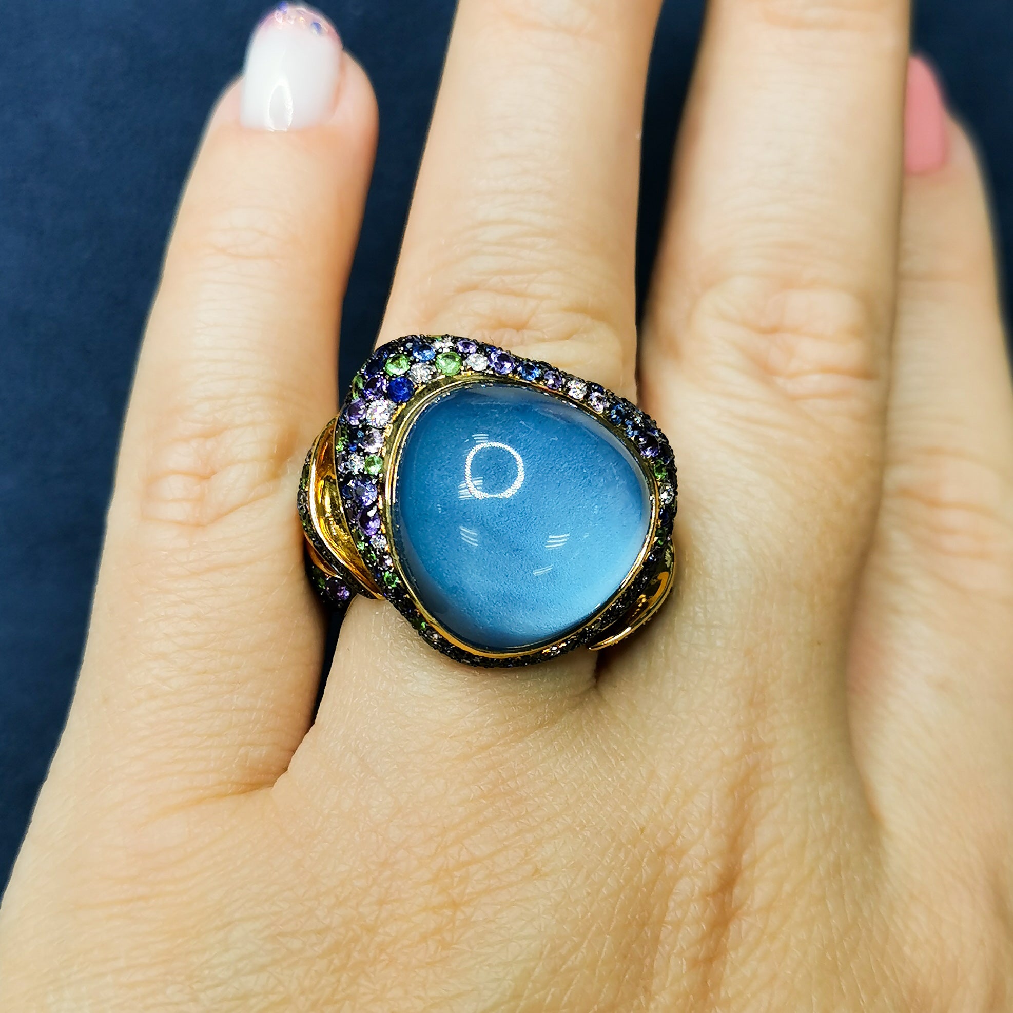 Topaz, Sapphires, Diamonds 18K Yellow Gold Ring, R 0007-1