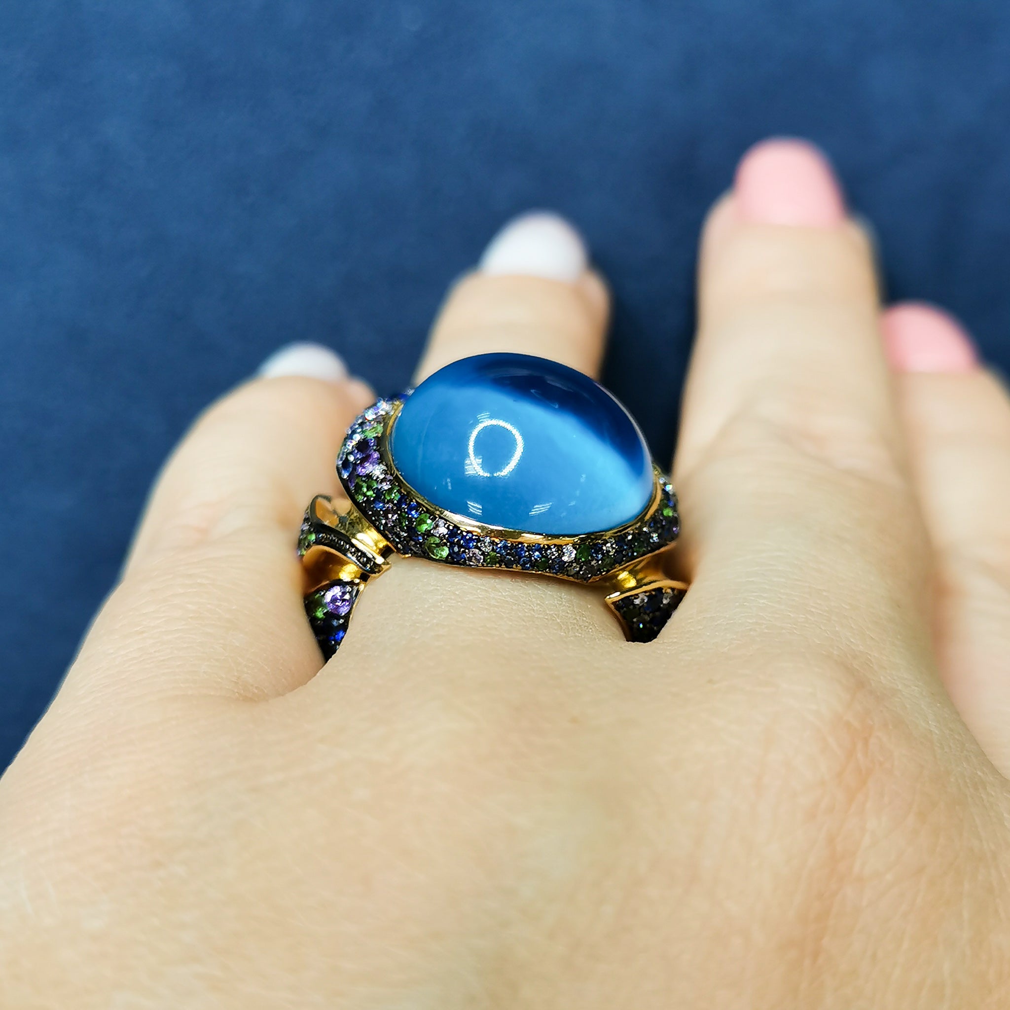 Topaz, Sapphires, Diamonds 18K Yellow Gold Ring, R 0007-1