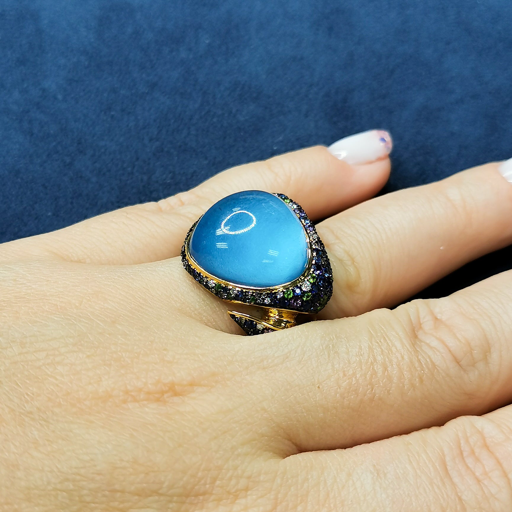 Topaz, Sapphires, Diamonds 18K Yellow Gold Ring, R 0007-1