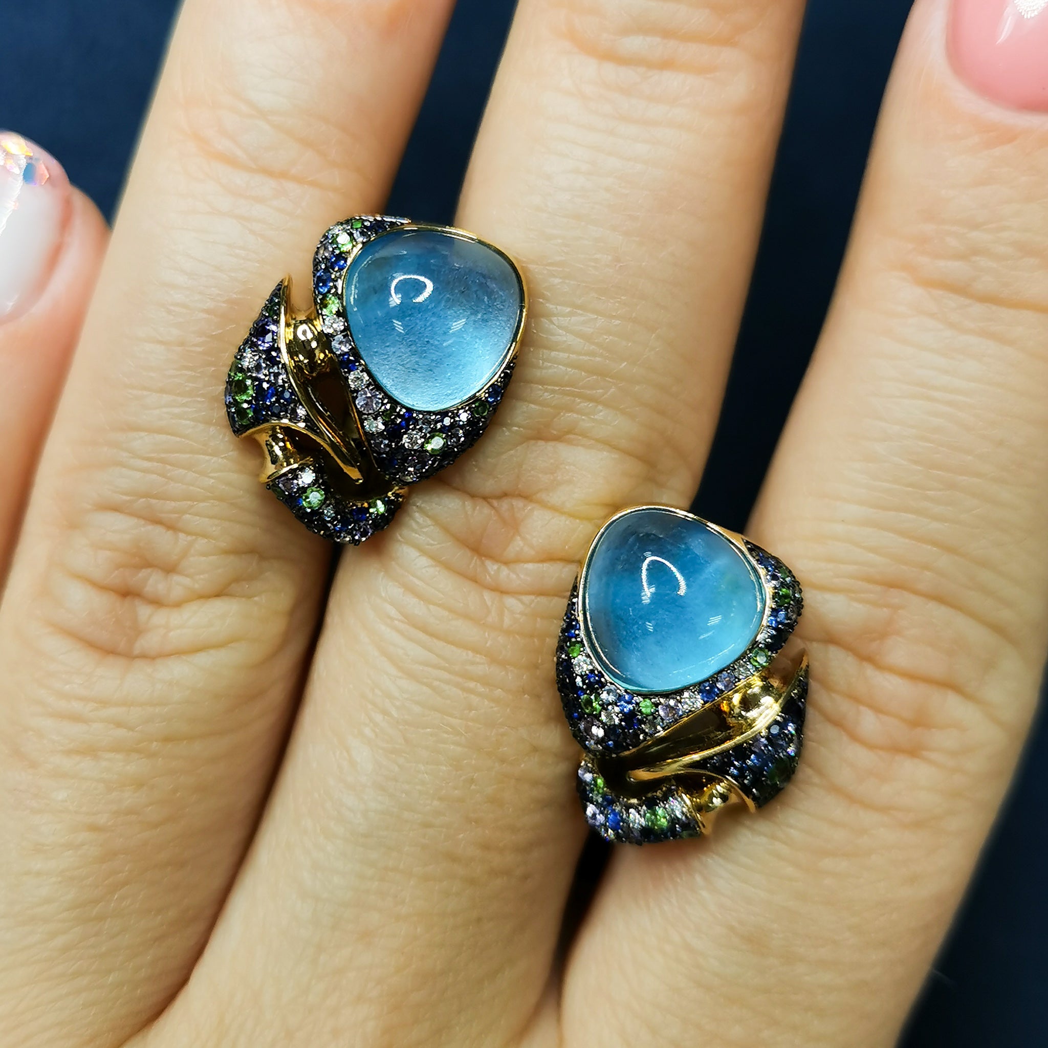Topaz, Sapphires, Diamonds 18K Yellow Gold Earrings, E 0007-1