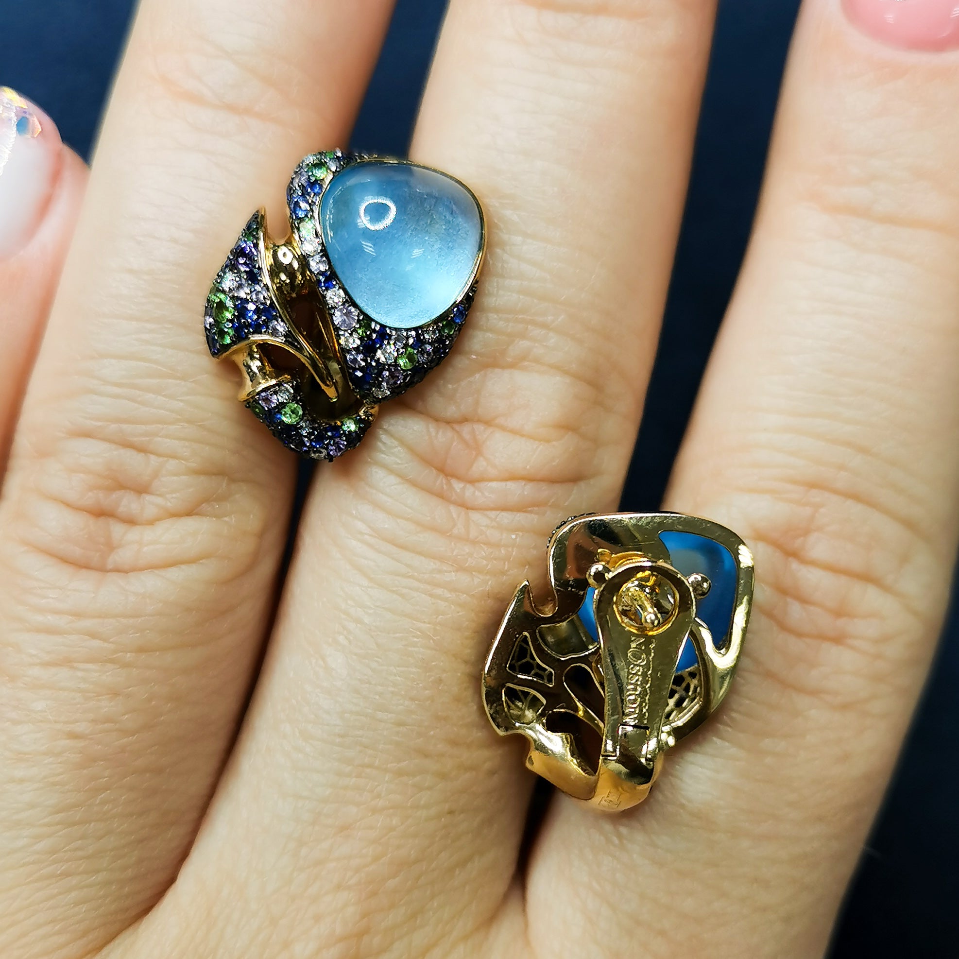 Topaz, Sapphires, Diamonds 18K Yellow Gold Earrings, E 0007-1
