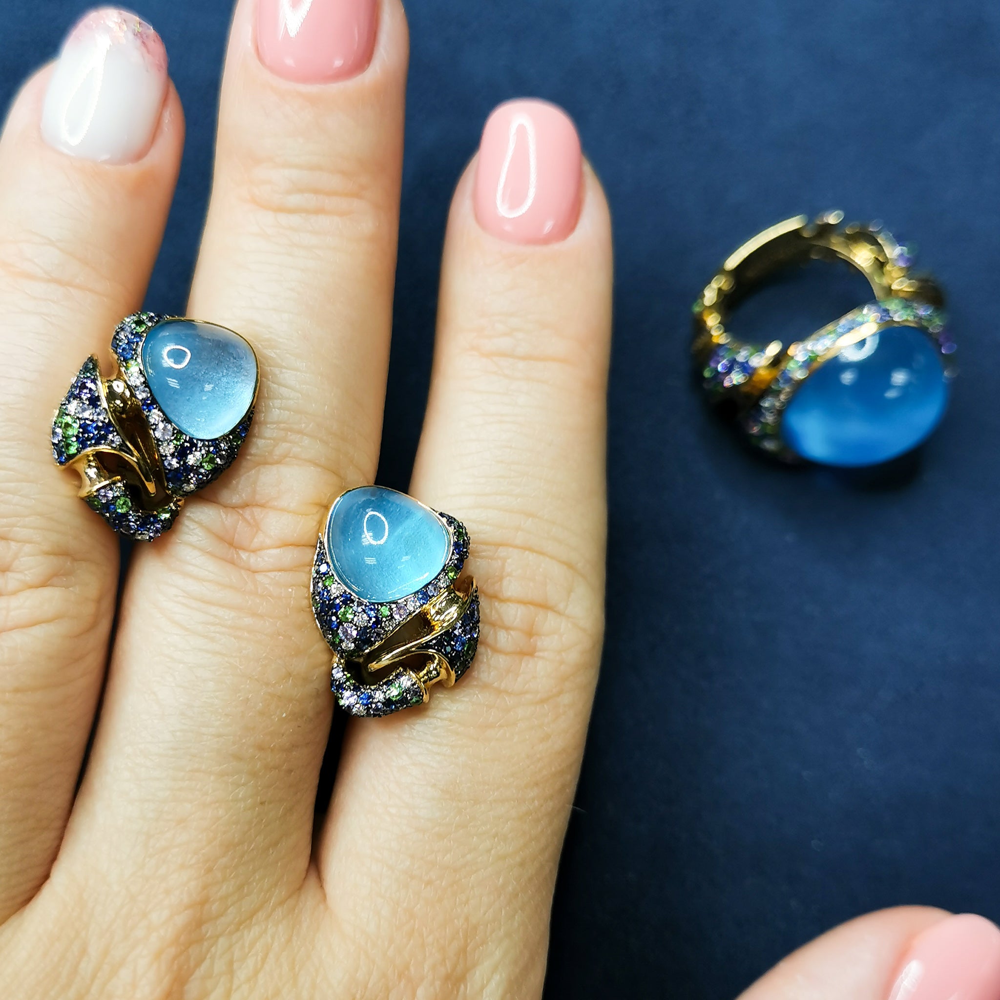 Topaz, Sapphires, Diamonds 18K Yellow Gold Earrings, E 0007-1