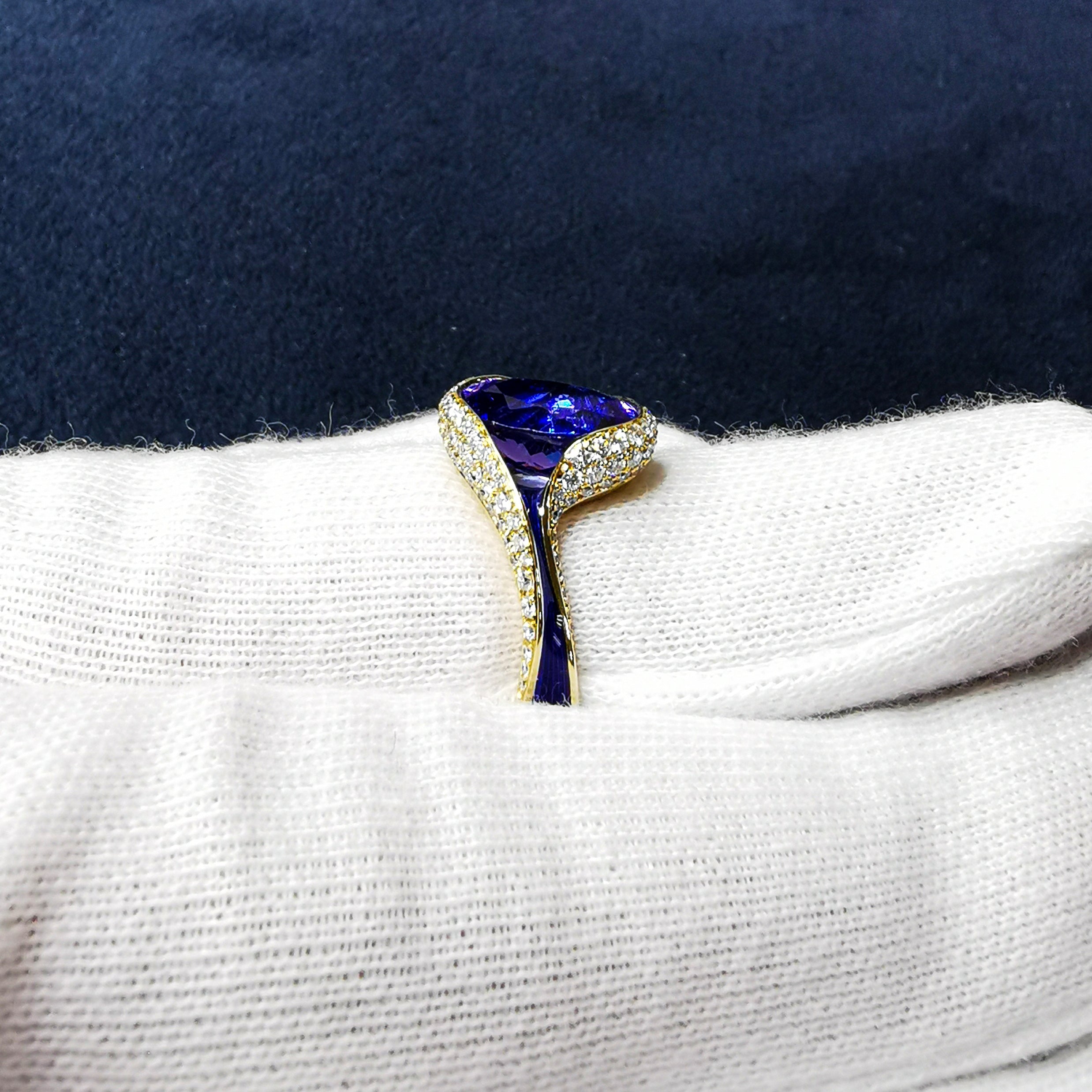 Tanzanite, Diamonds 18K Yellow Gold, Enamel Ring, R 0123-0