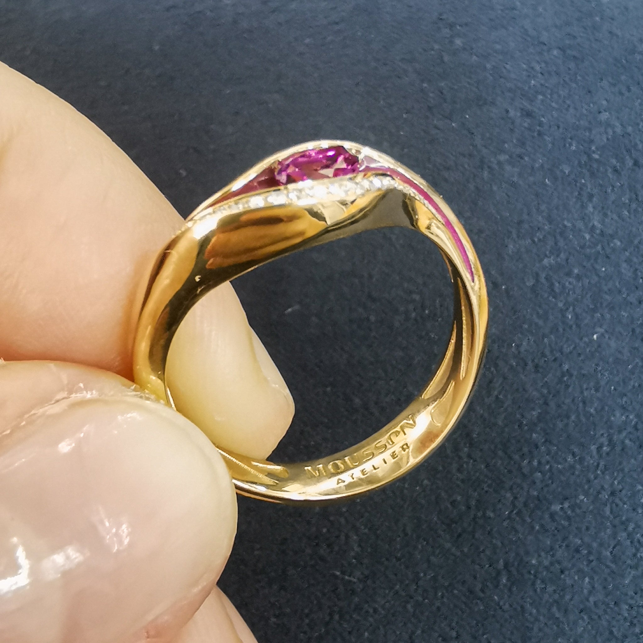 Enamel, Rubellite, Diamonds 18K Yellow Gold Ring, R 0123-7