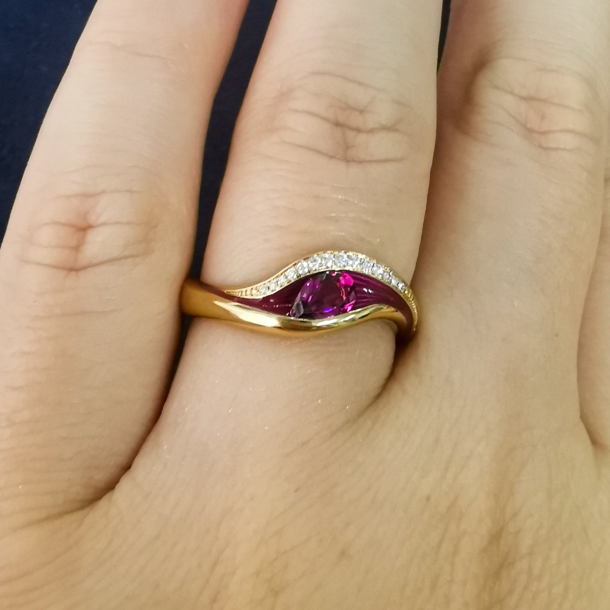 Enamel, Rubellite, Diamonds 18K Yellow Gold Ring, R 0123-7