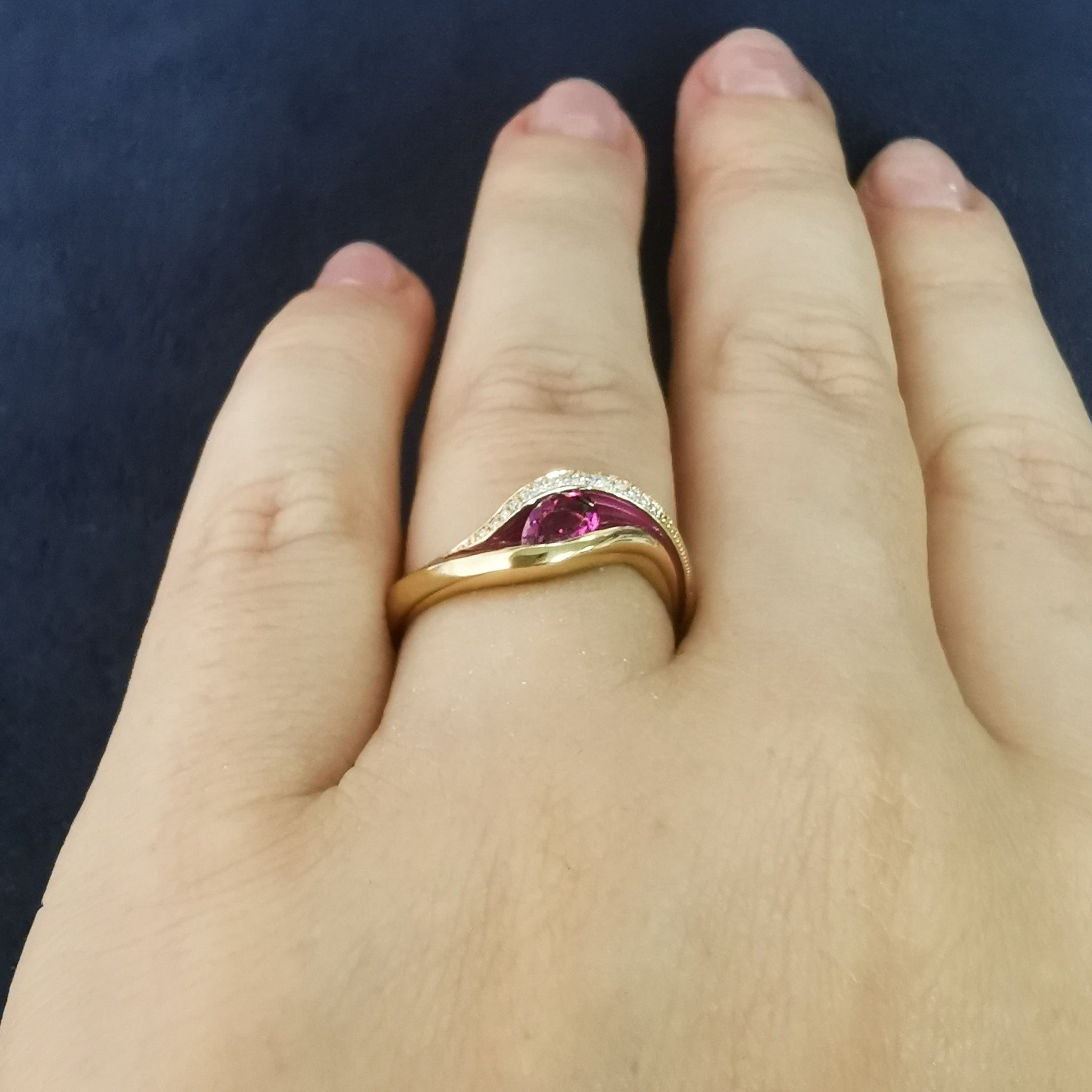 Enamel, Rubellite, Diamonds 18K Yellow Gold Ring, R 0123-7