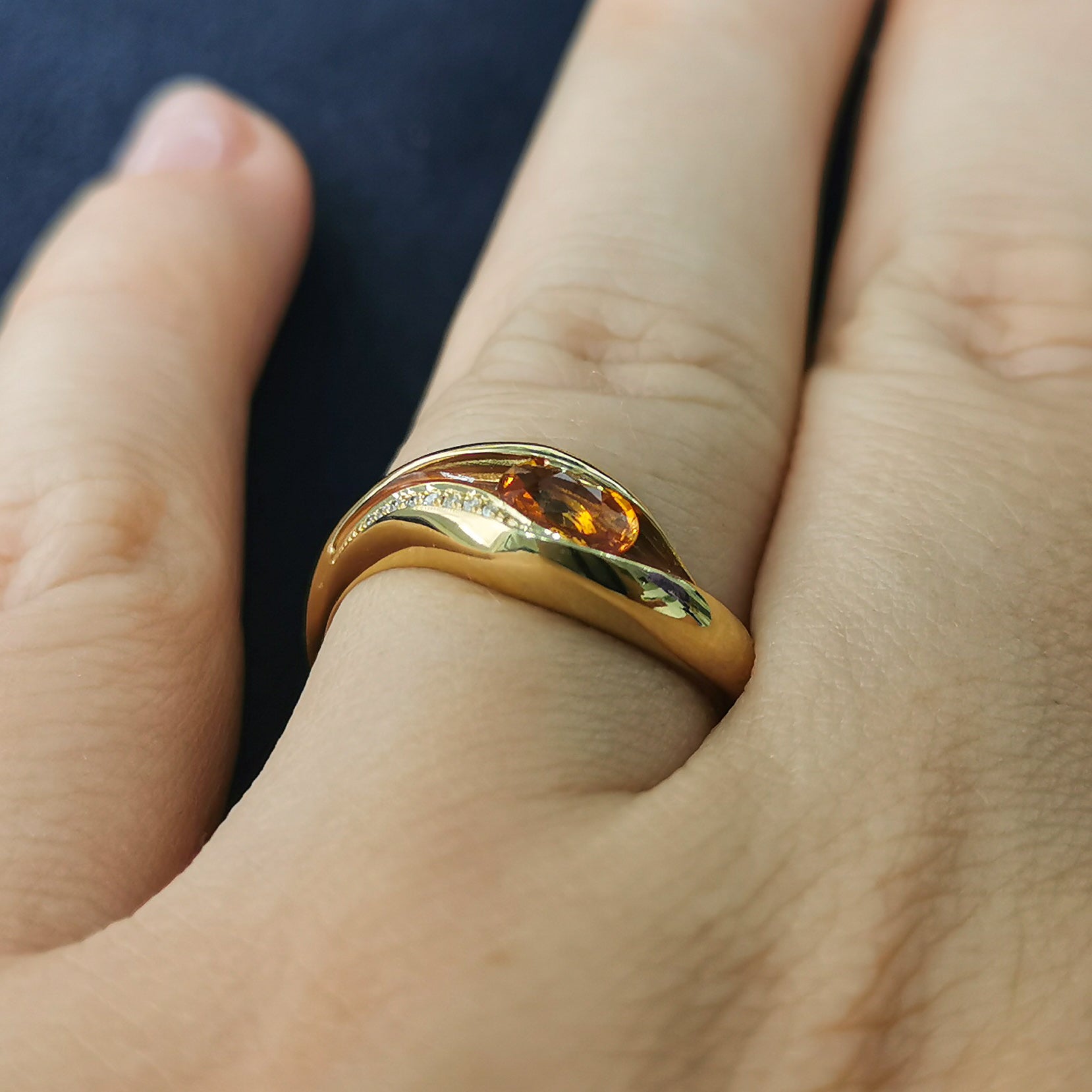 R 0123-6 18K Yellow Gold, Enamel, Spessartine Garnet, Diamonds Ring