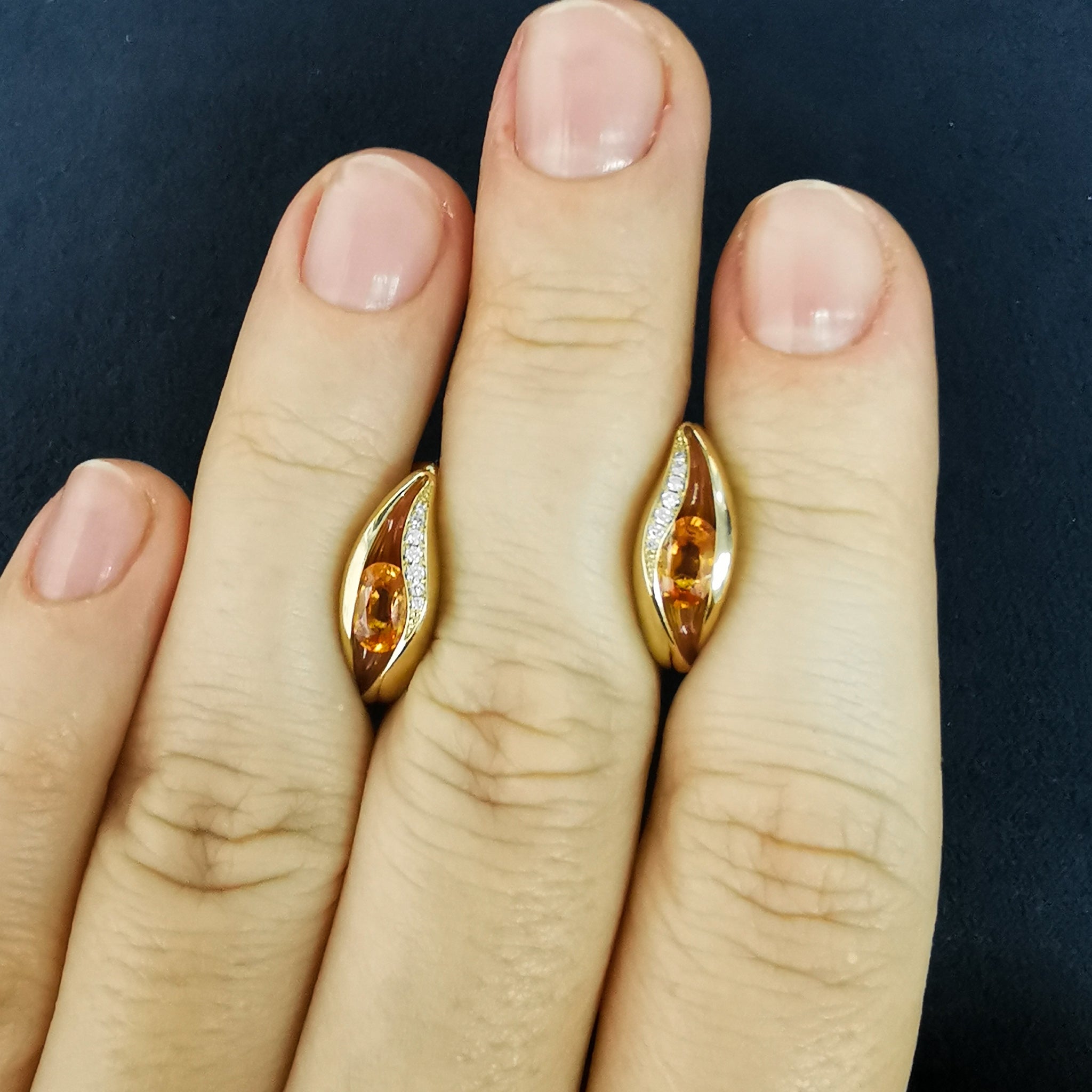 Enamel, Spessartine Garnet, Diamonds 18K Yellow Gold Earrings, E 0123-60