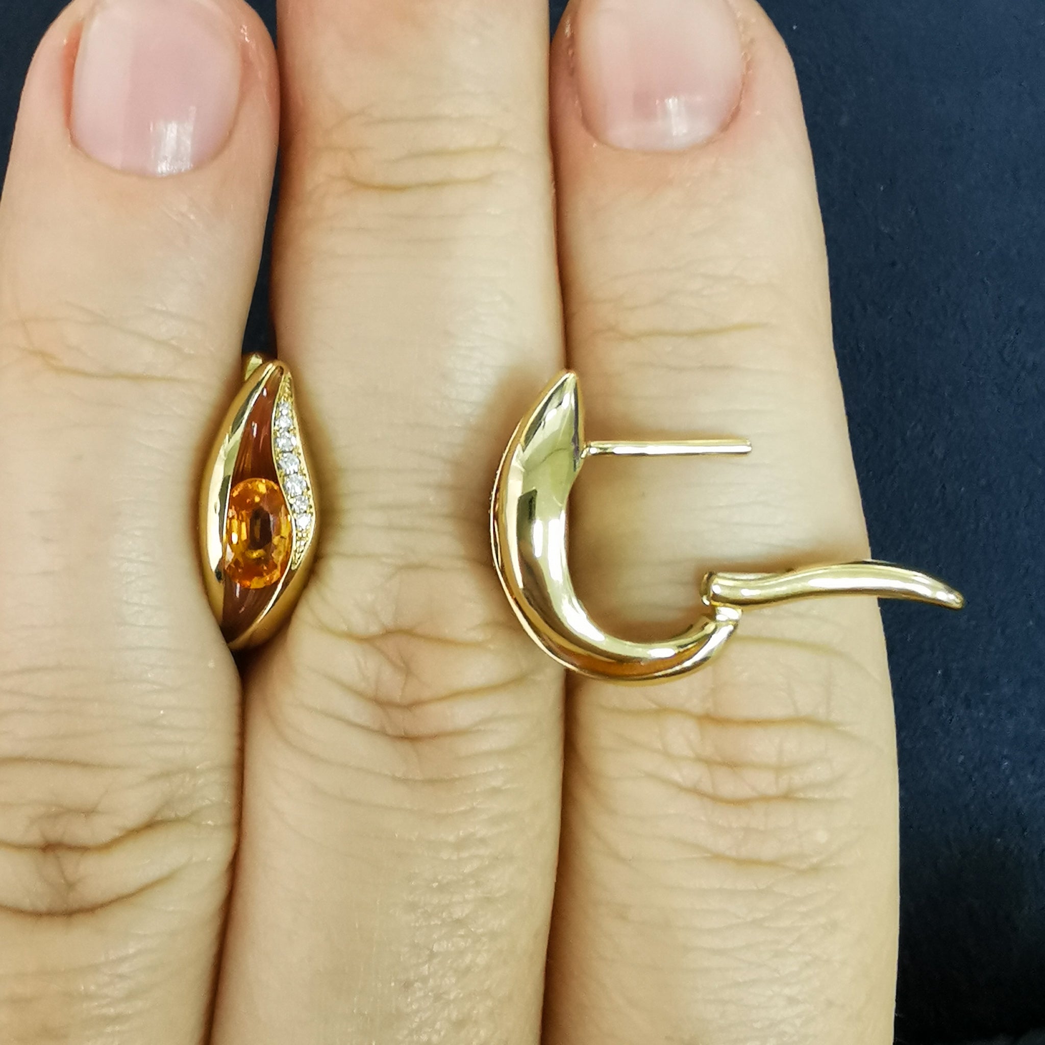 Enamel, Spessartine Garnet, Diamonds 18K Yellow Gold Earrings, E 0123-60