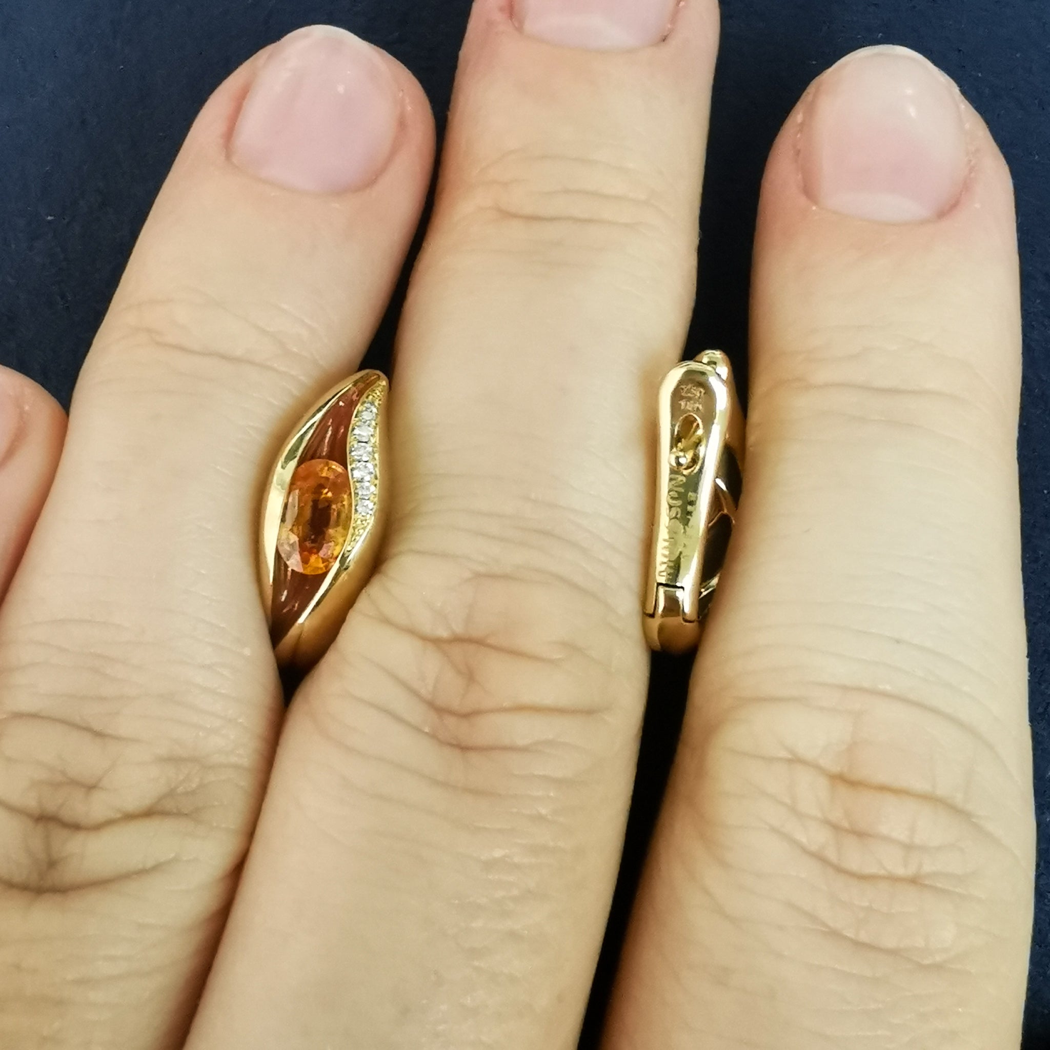 Enamel, Spessartine Garnet, Diamonds 18K Yellow Gold Earrings, E 0123-60