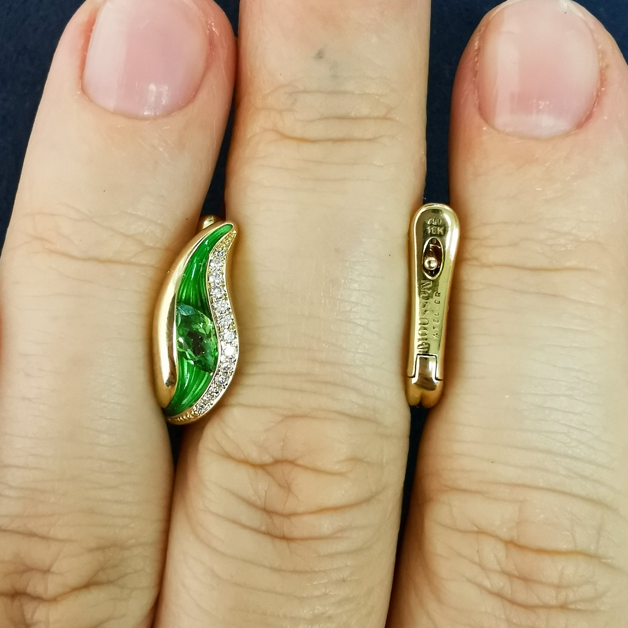 Enamel, Tsavorite Garnet, Diamonds 18K Yellow Gold Earrings, E 0123-80